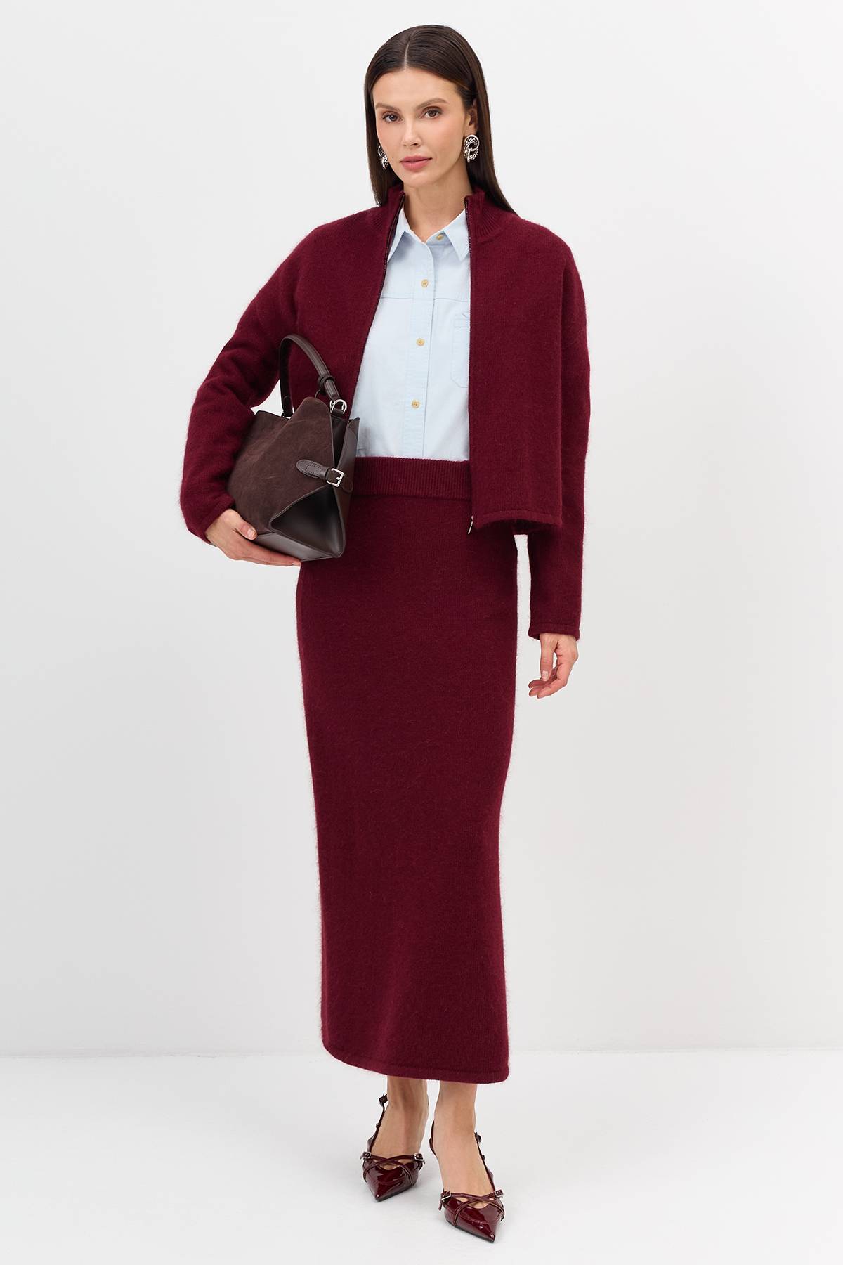 Лимитированная серия укороченный бомбер с ангорой и ремень, 44