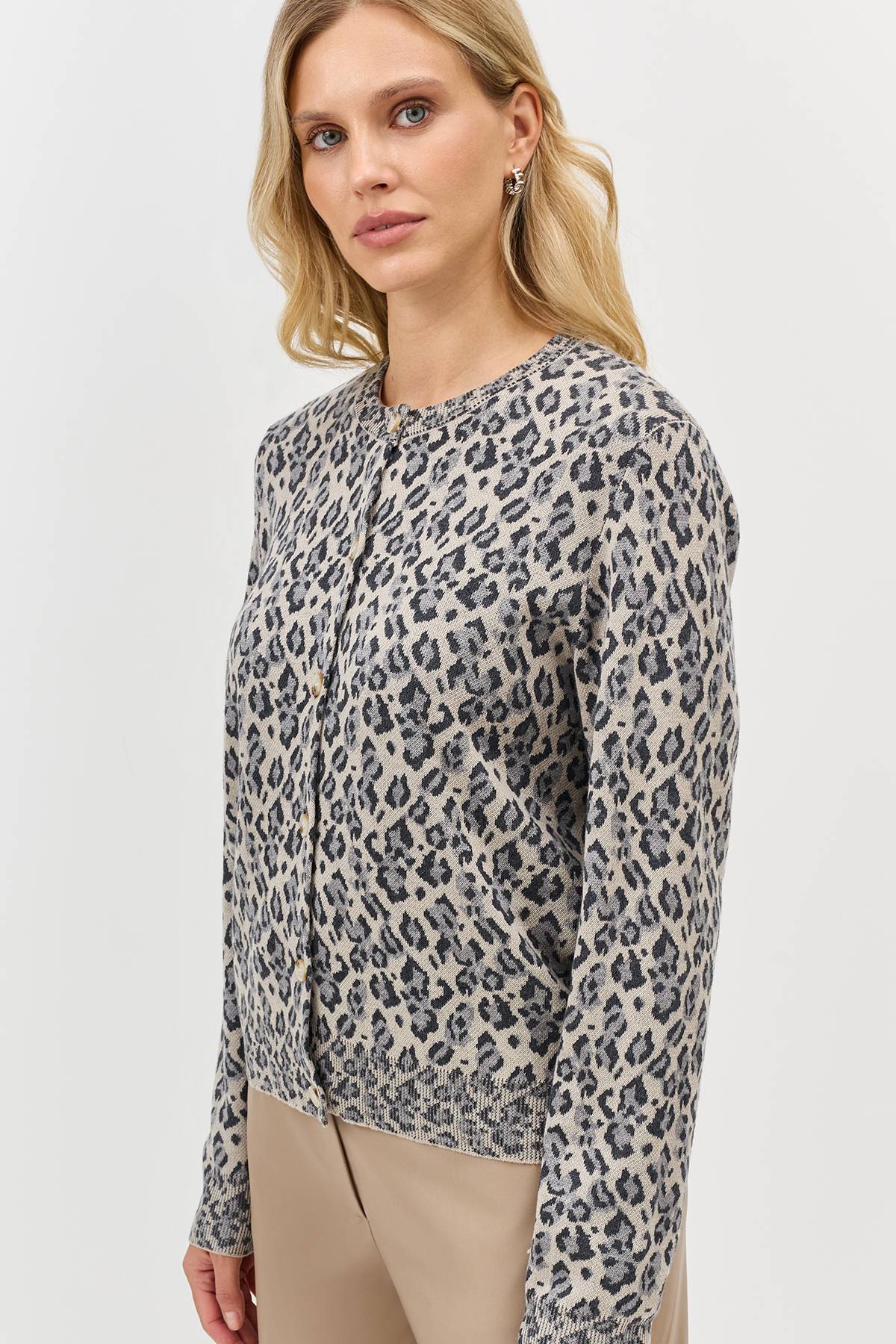 Леопардовый кардиган классического кроя, 36