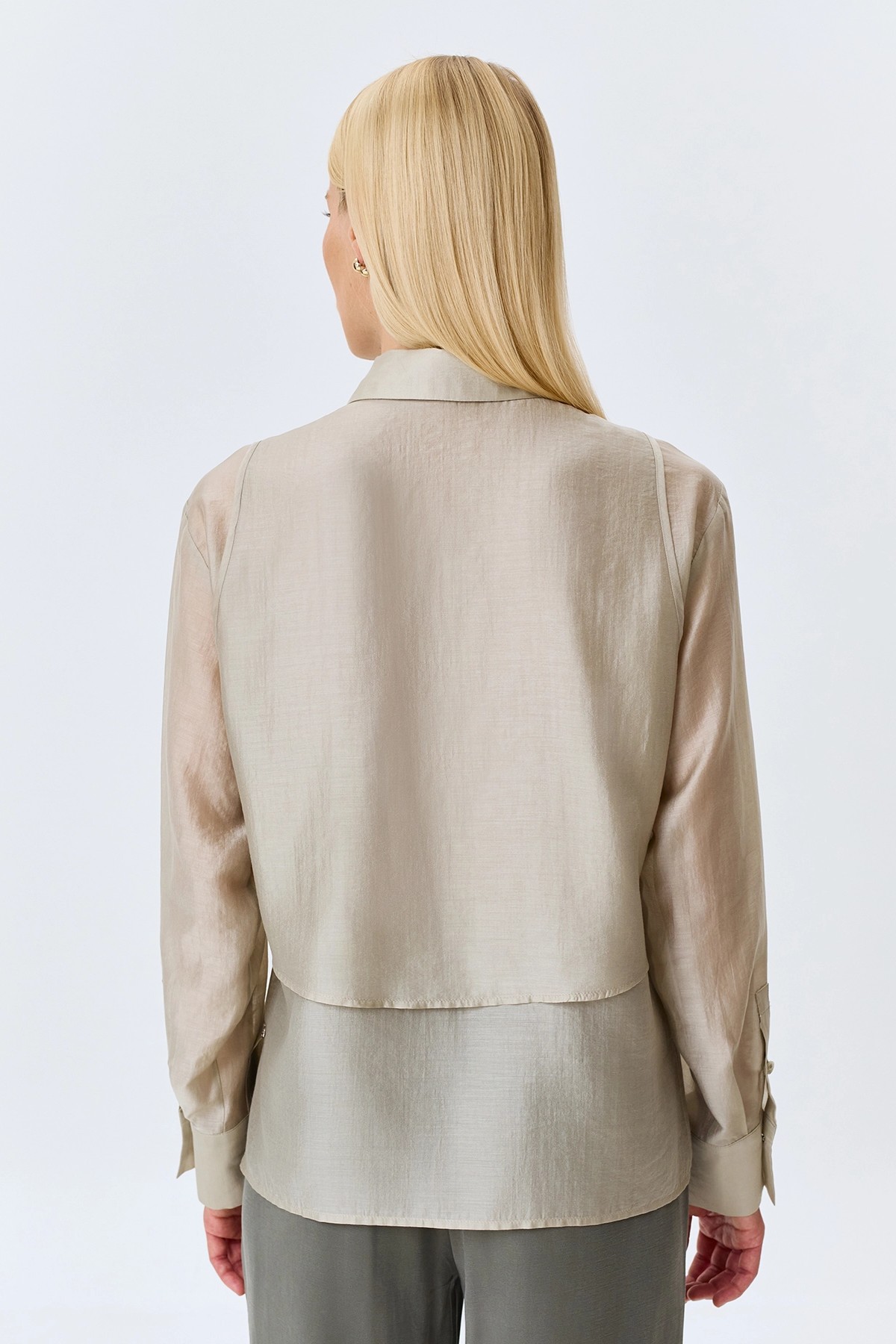 Комбинированная блузка из смесового тенселя, 44