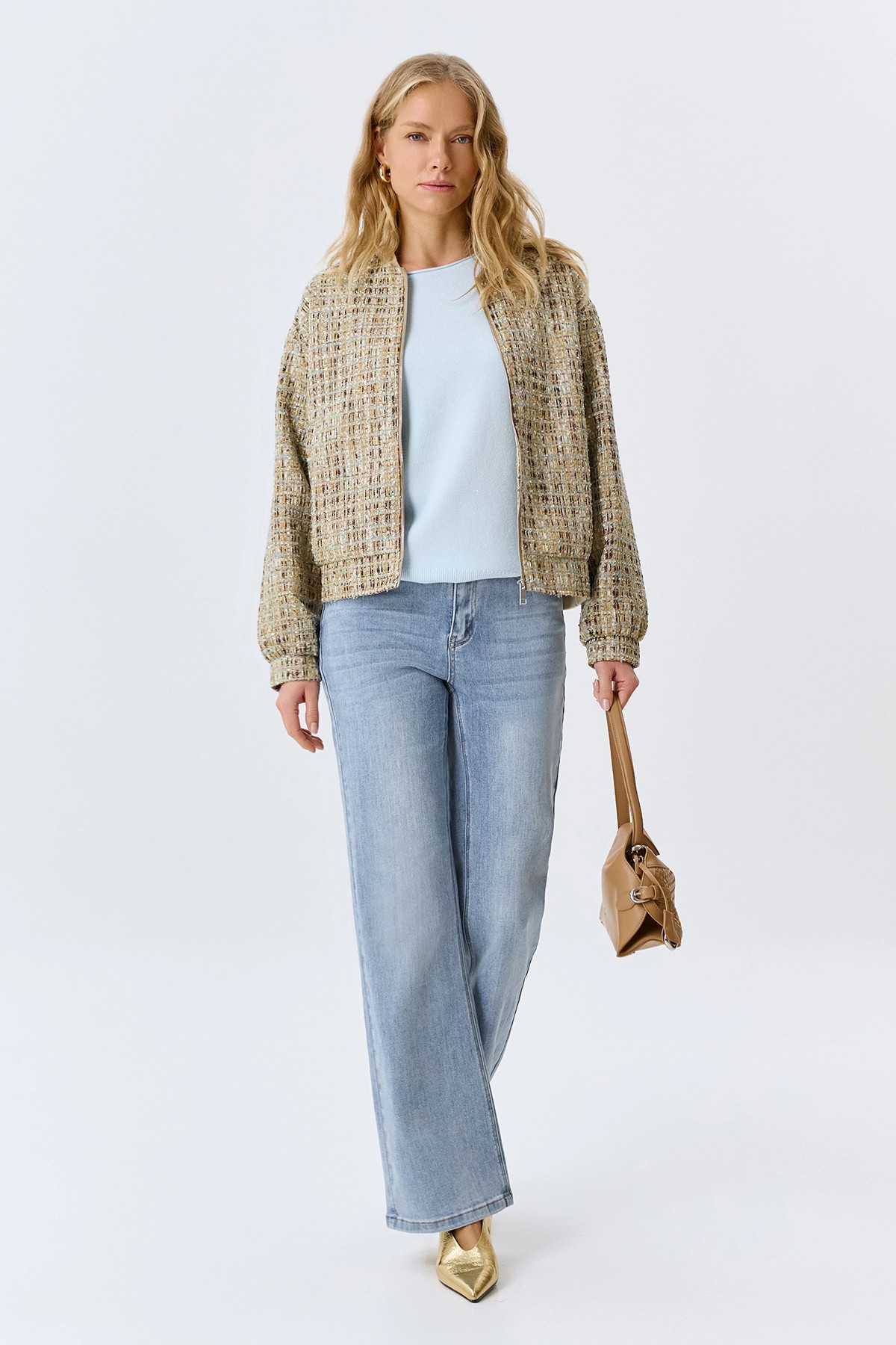 Бомбер из лёгкого твида, 46