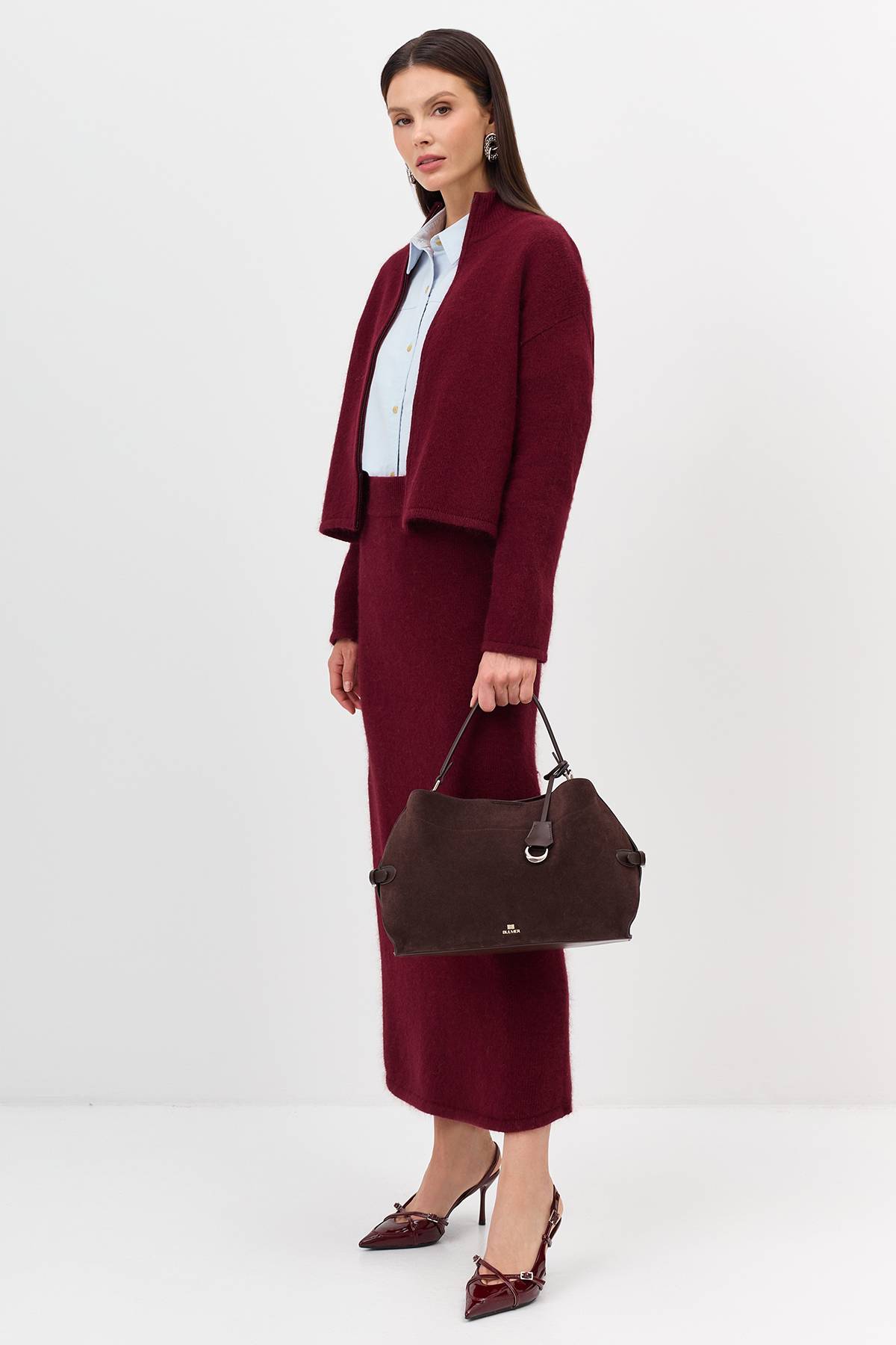 Лимитированная серия вязаная юбка с ангорой и ремень, 34