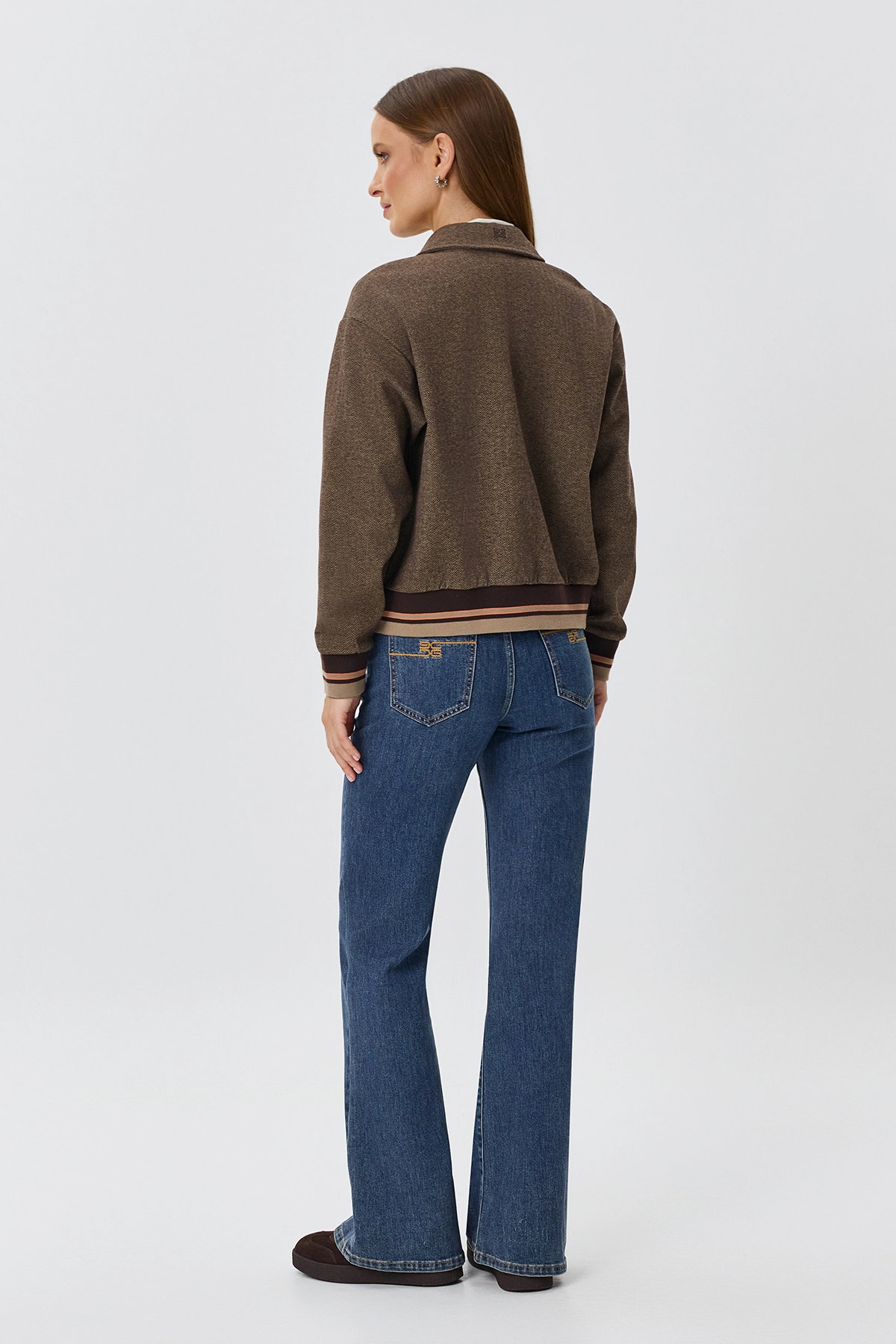 Джинсы Bootcut с контрастной вышивкой, деним, 46