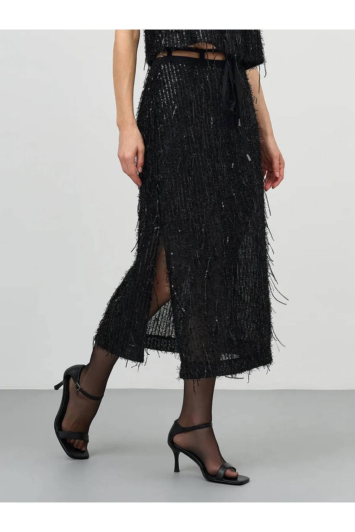 Юбка с пайетками и бахромой, 48