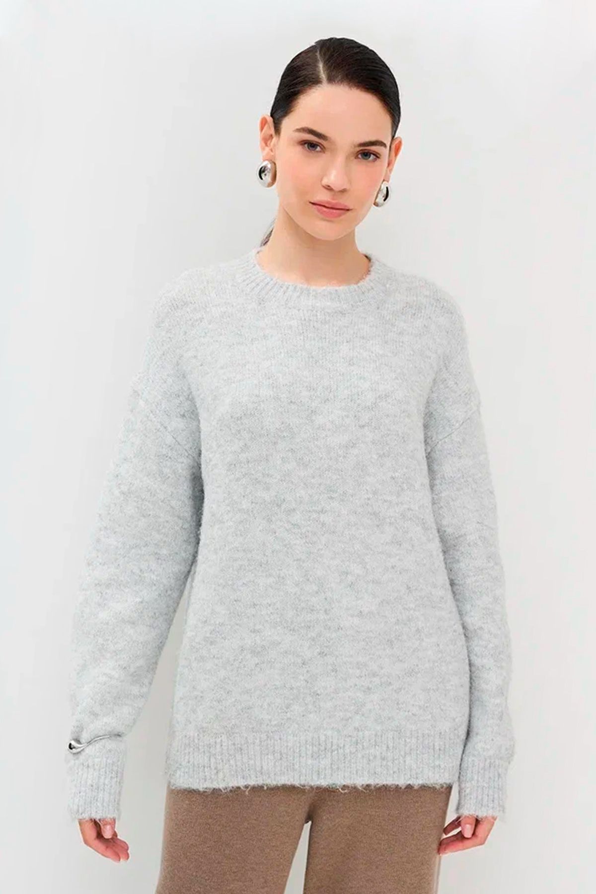 Трикотажный джемпер с шерстью в светло-сером цвете, 52р