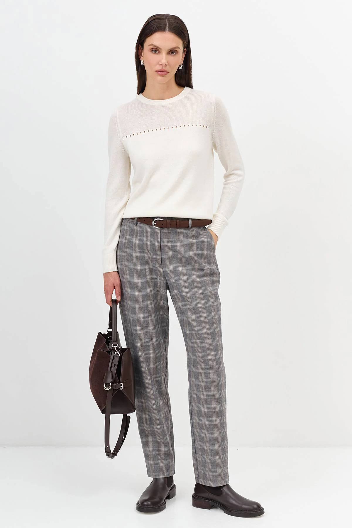 Расслабленные брюки в клетку, 38