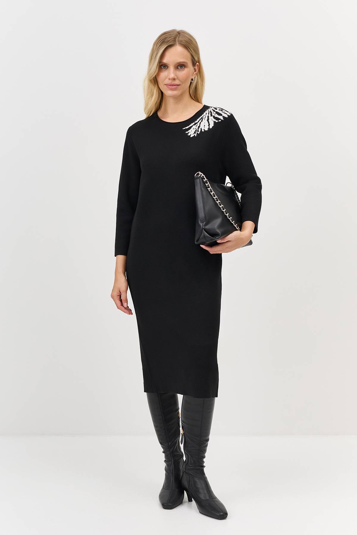 Лимитированная серия вязаное платье с контрастным узором и ремень