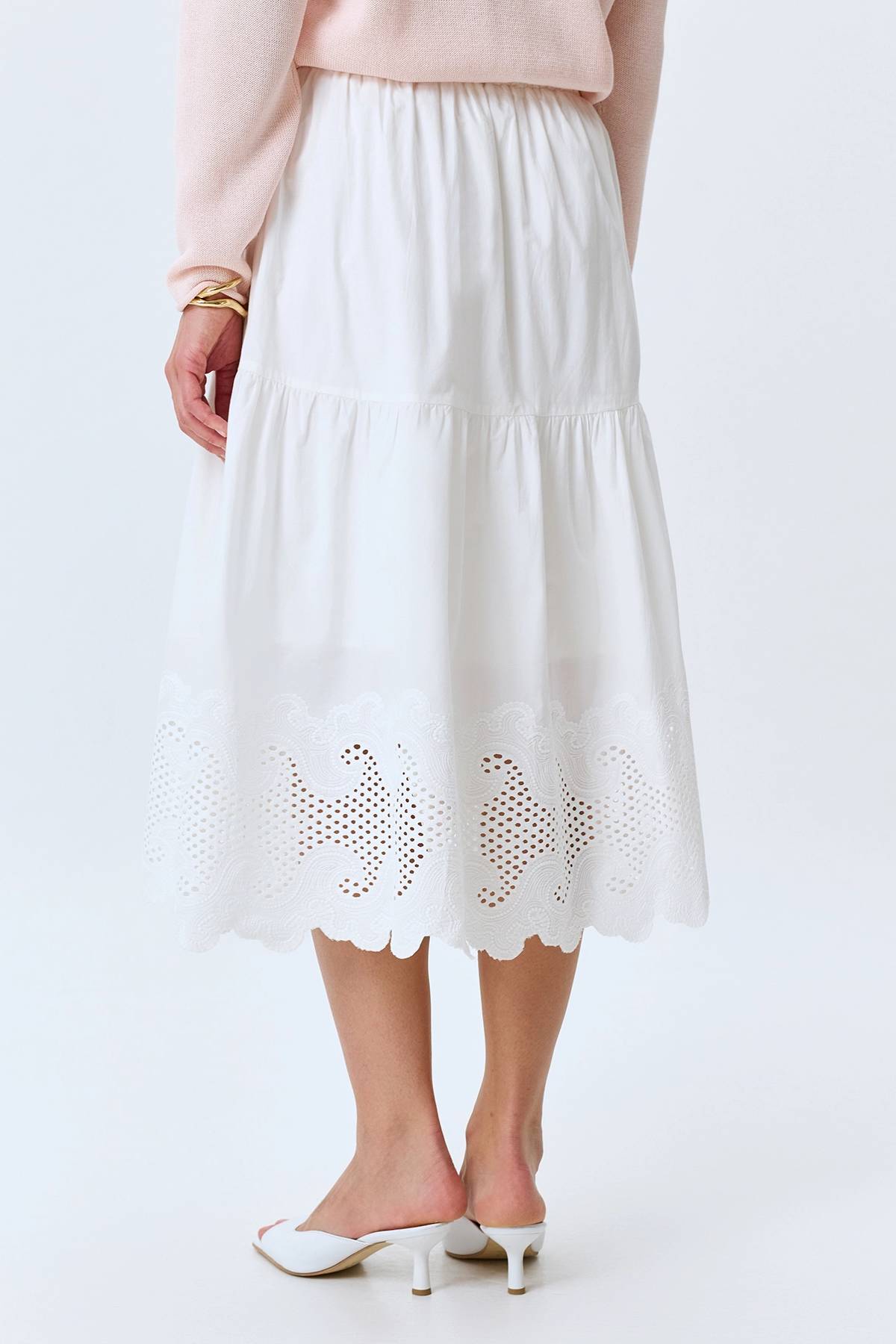 Юбка из 100% хлопка с вышивкой ришелье, 44