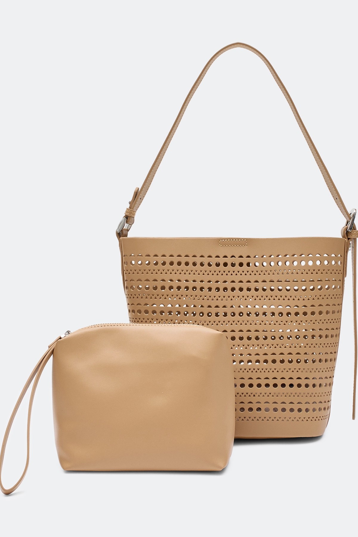 Комплект ажурная сумка из натуральной кожи и косметичка, One