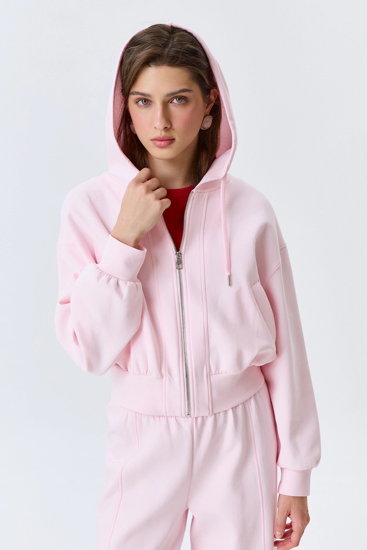 Укороченное розовое худи на молнии, 50