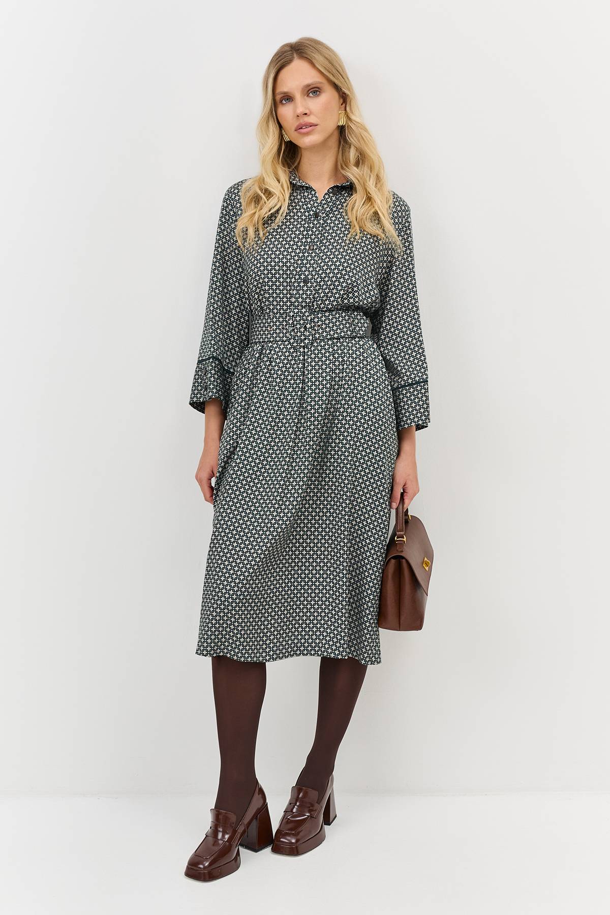 Лимитированная серия платье-рубашка с геометрическим принтом и палантином, 40