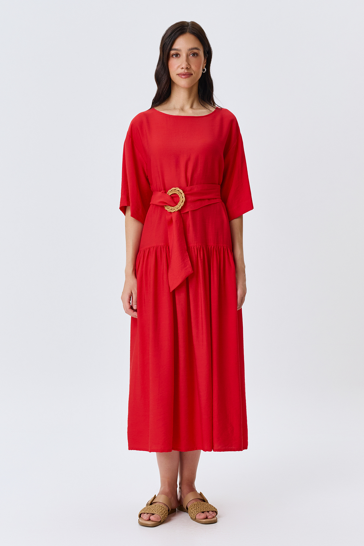 Платье летнее длинное с поясом, 40