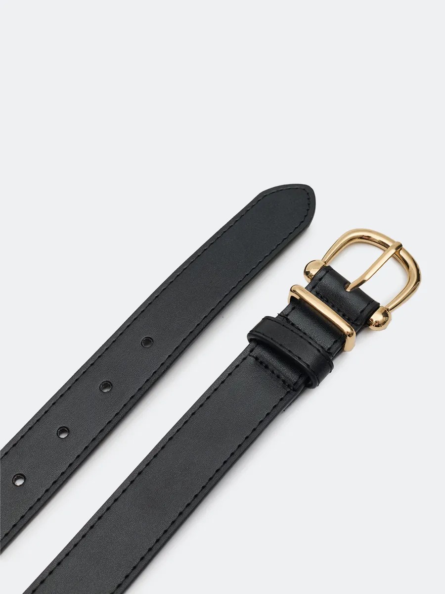 Классический кожаный ремень с золотистой пряжкой, One