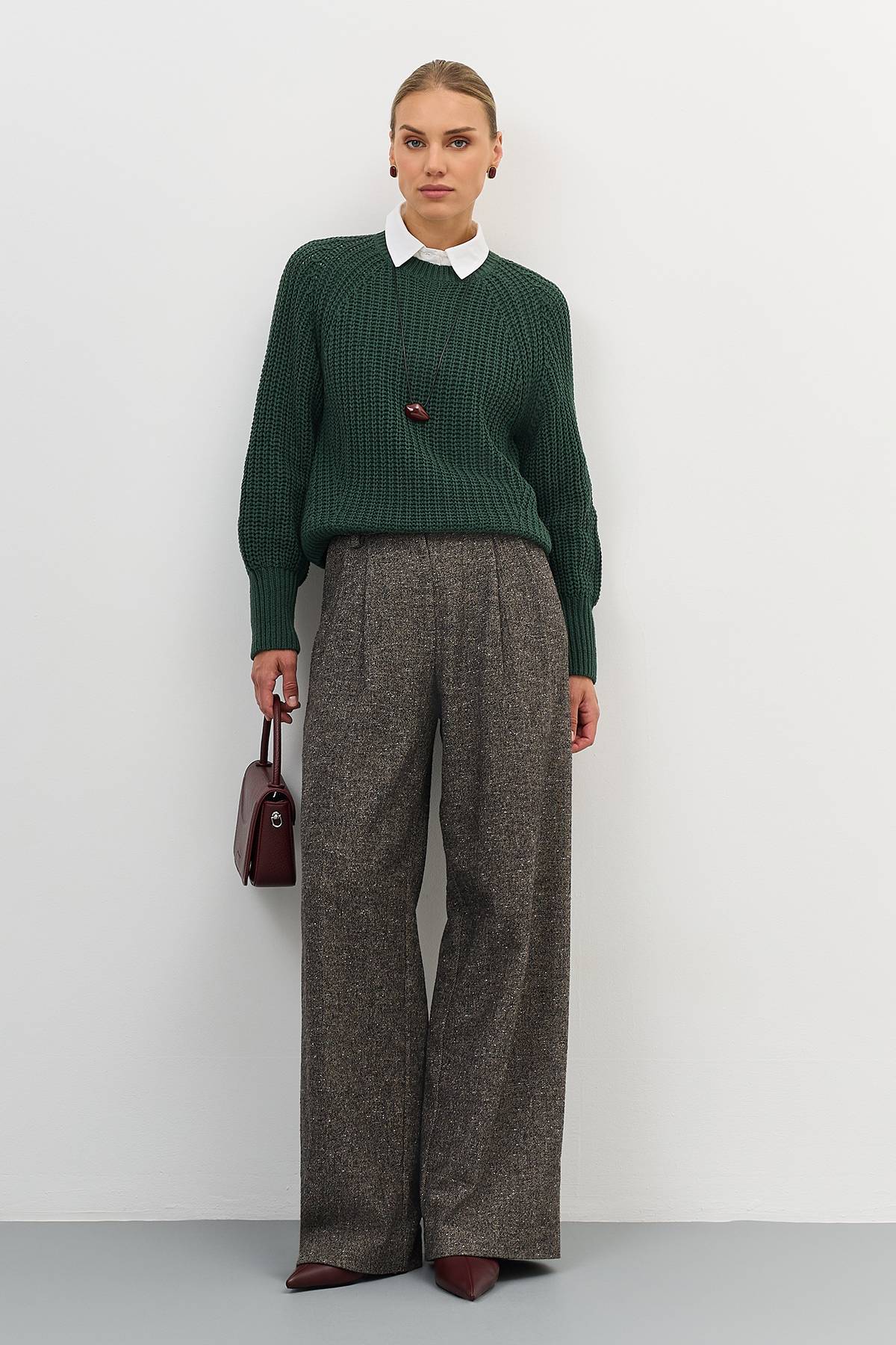 Лимитированная серия брюки палаццо из букле и ремень, 42