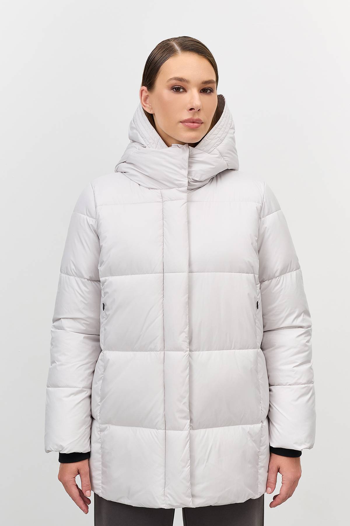 Лимитированная серия светлая удлиненная куртка с трикотажными манжетами с палантином, 42