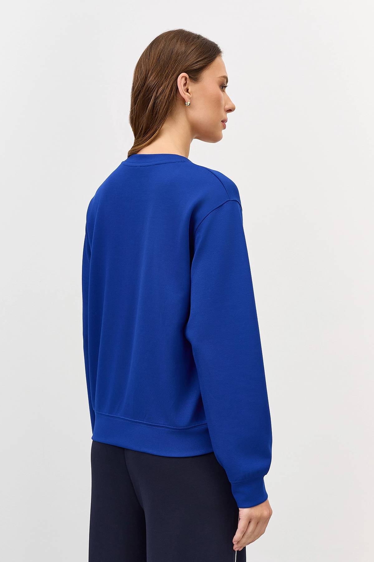 Синий свободный свитер с шерстью, 44