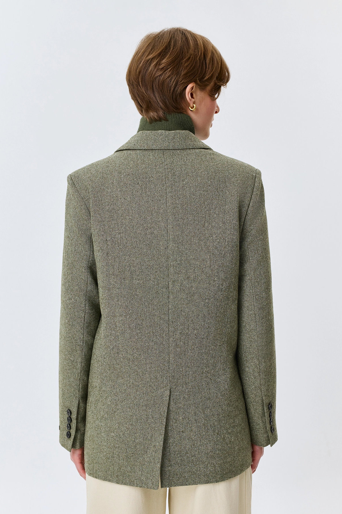 Классический оливковый жакет с узором Herringbone, 52