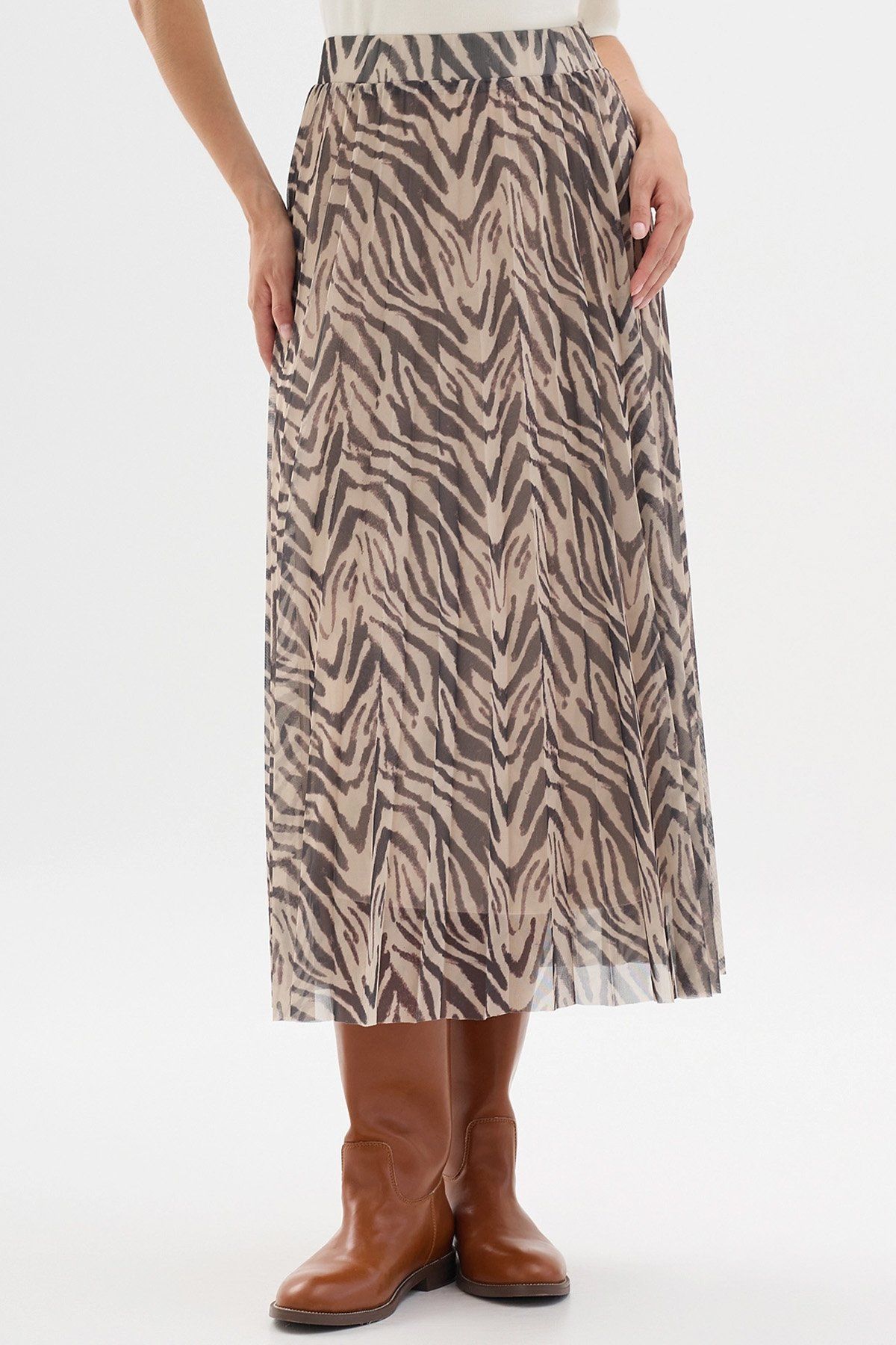 Юбка-гофре из полупрозрачной сетки с анималистичным принтом, 48р