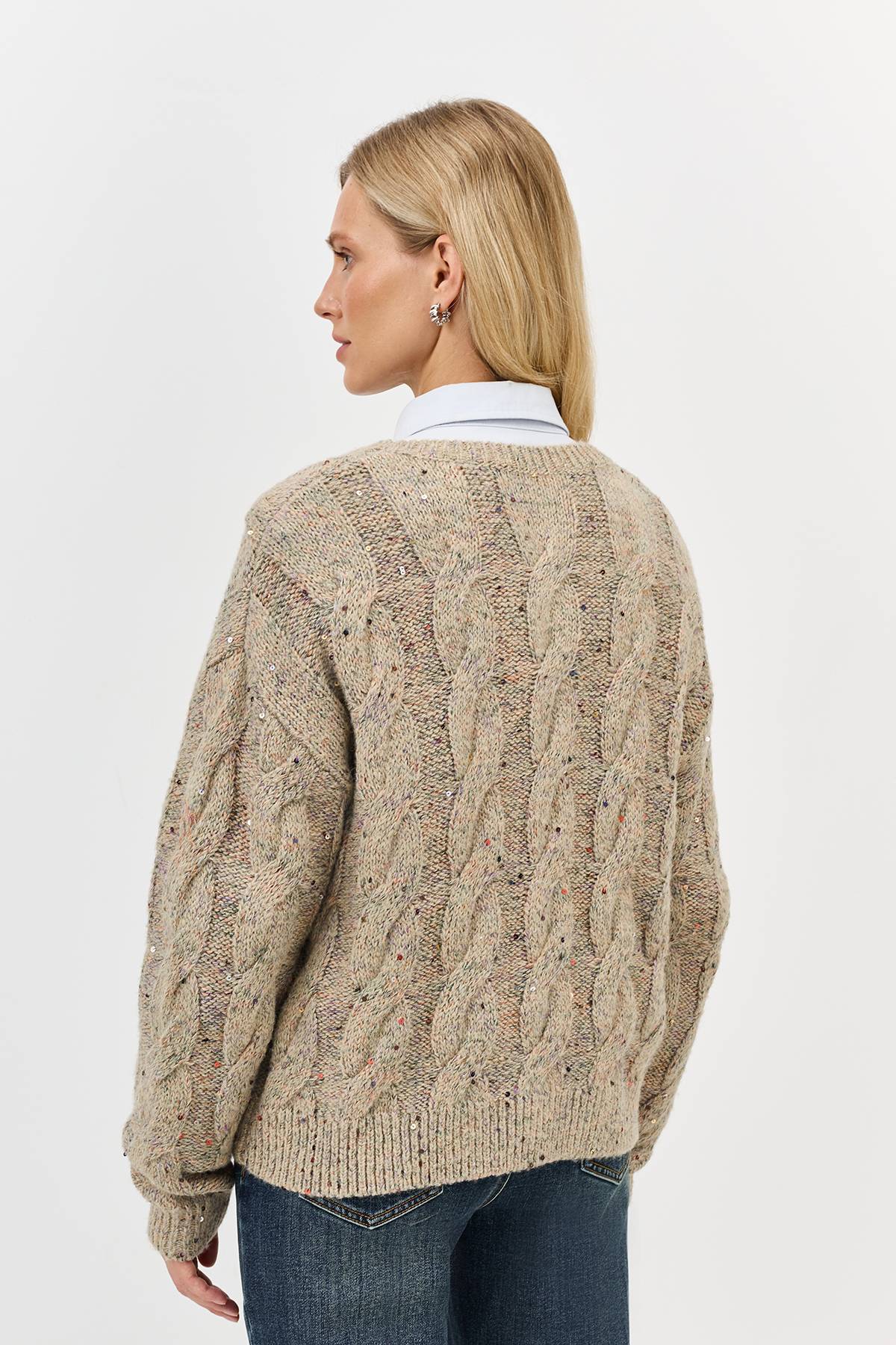 Лимитированная серия меланжевый джемпер с косами и ремень, 40