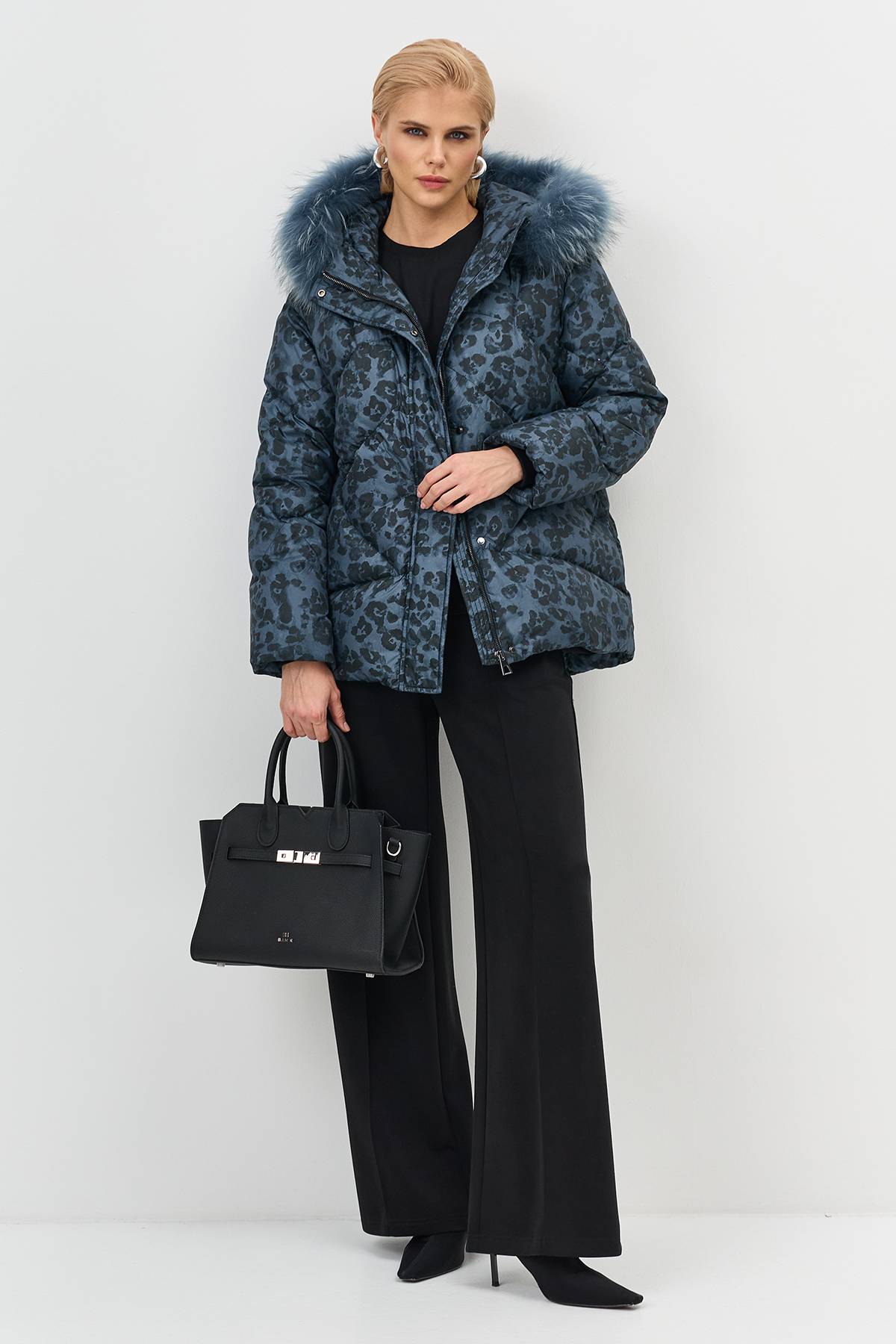 Куртка с принтом и меховой опушкой, 38