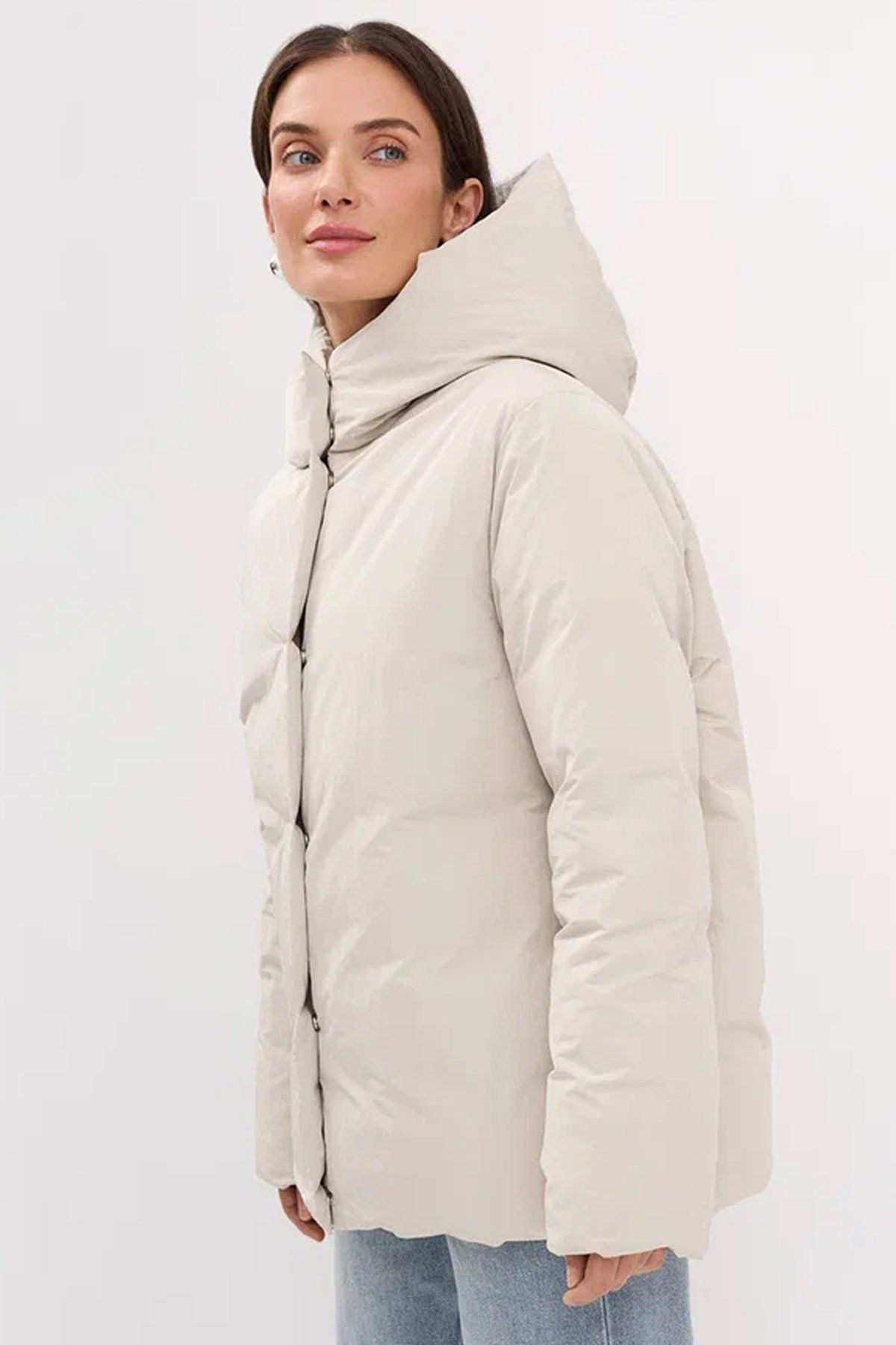 Куртка прямого силуэта с peach эффектом в светло-бежевом цвете, 50р