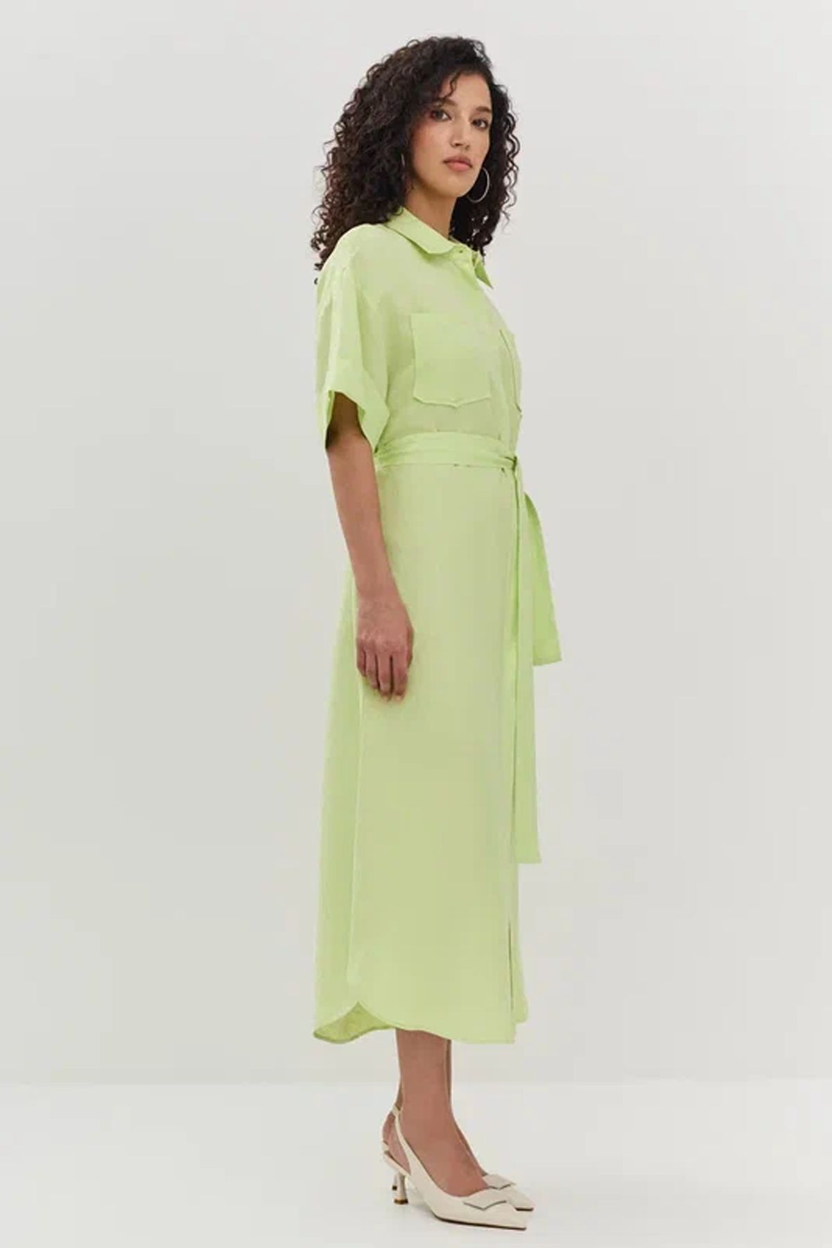 Льняное платье-рубашка с поясом, 52р