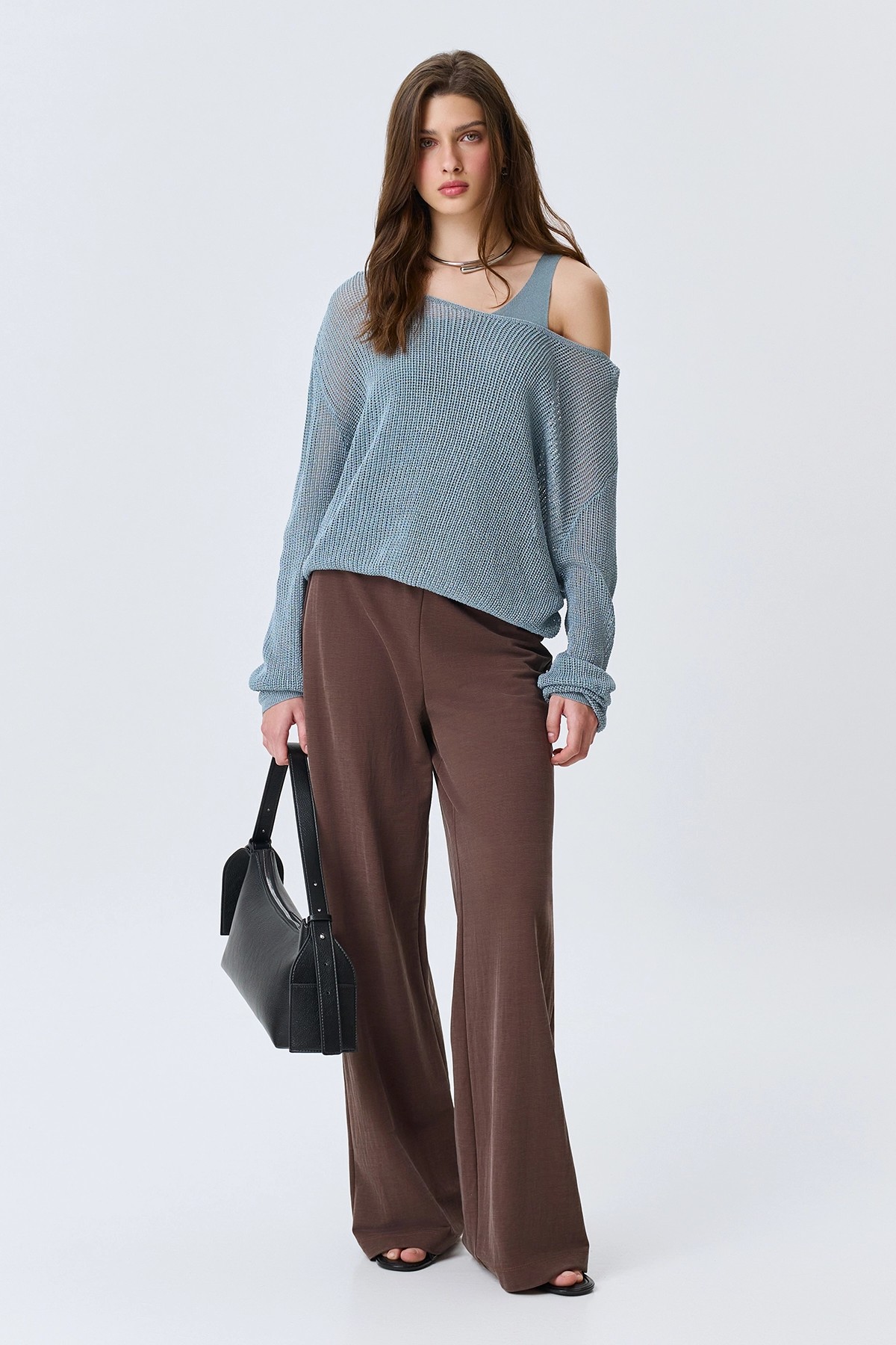 Ажурный комбинированный джемпер, 42