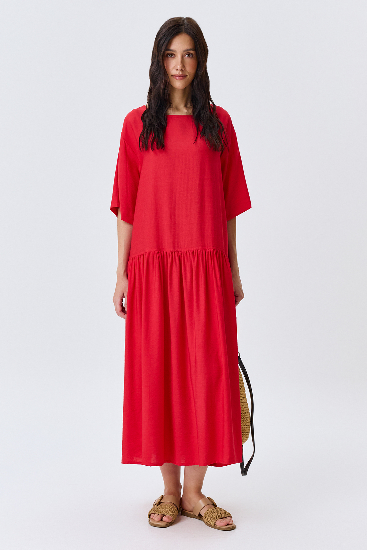 Платье летнее длинное с поясом, 40