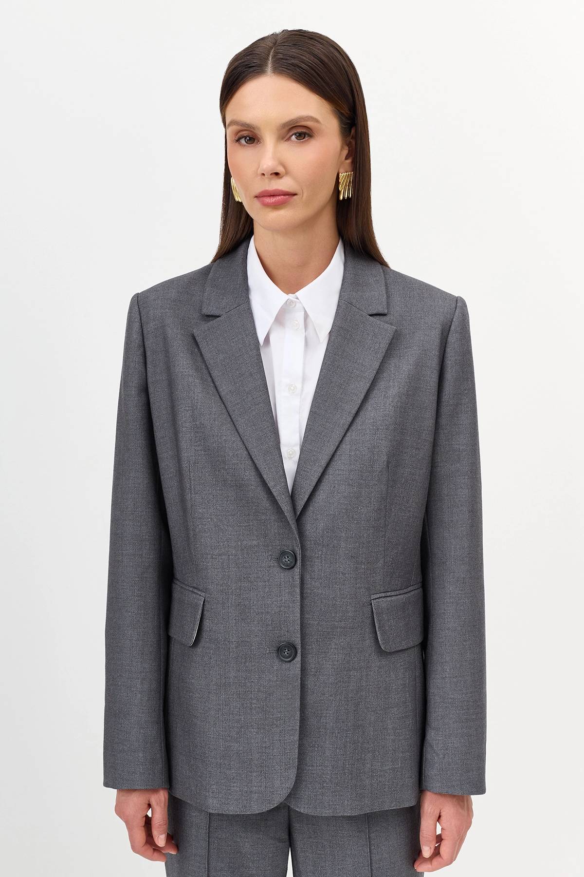 Лимитированная серия жакет с тенселем и шерстью в сером цвете с ремнем, 36