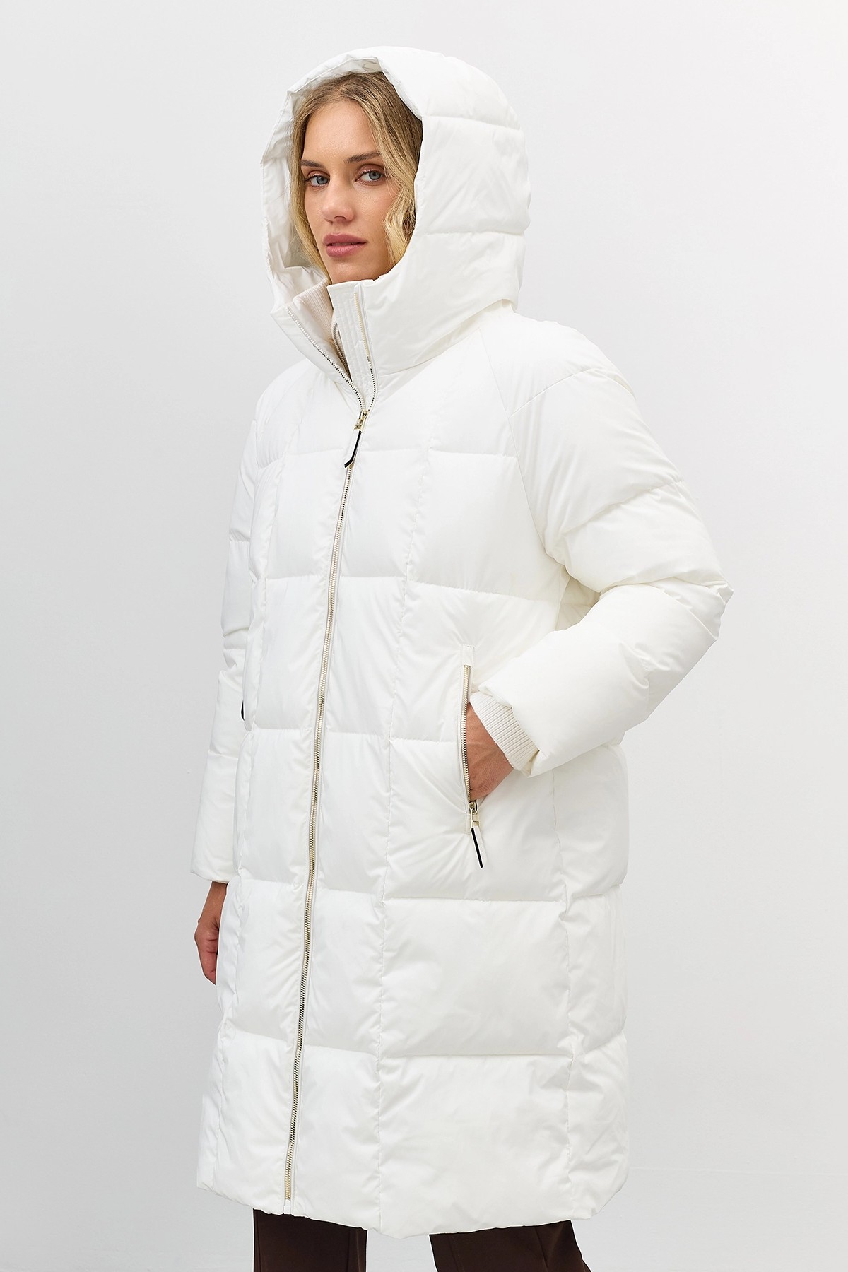 Лимитированная серия теплое пальто с квадратной стежкой с палантином, 52