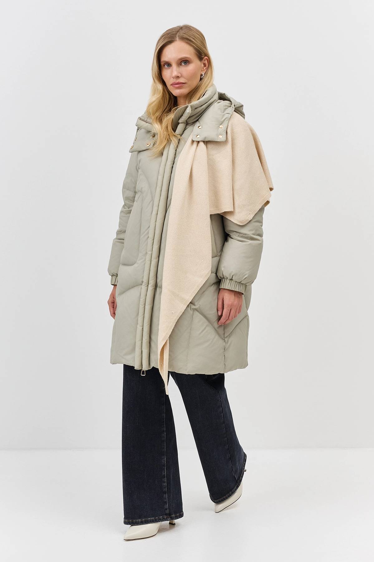 Светлая вязаная косынка с ангорой, One