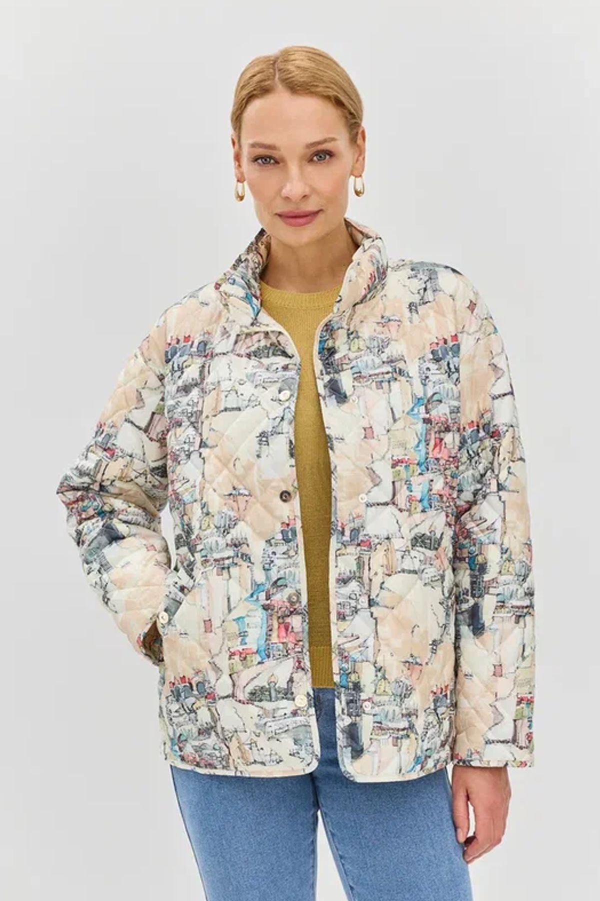 Принтованная куртка с лёгким утеплителем, 52р