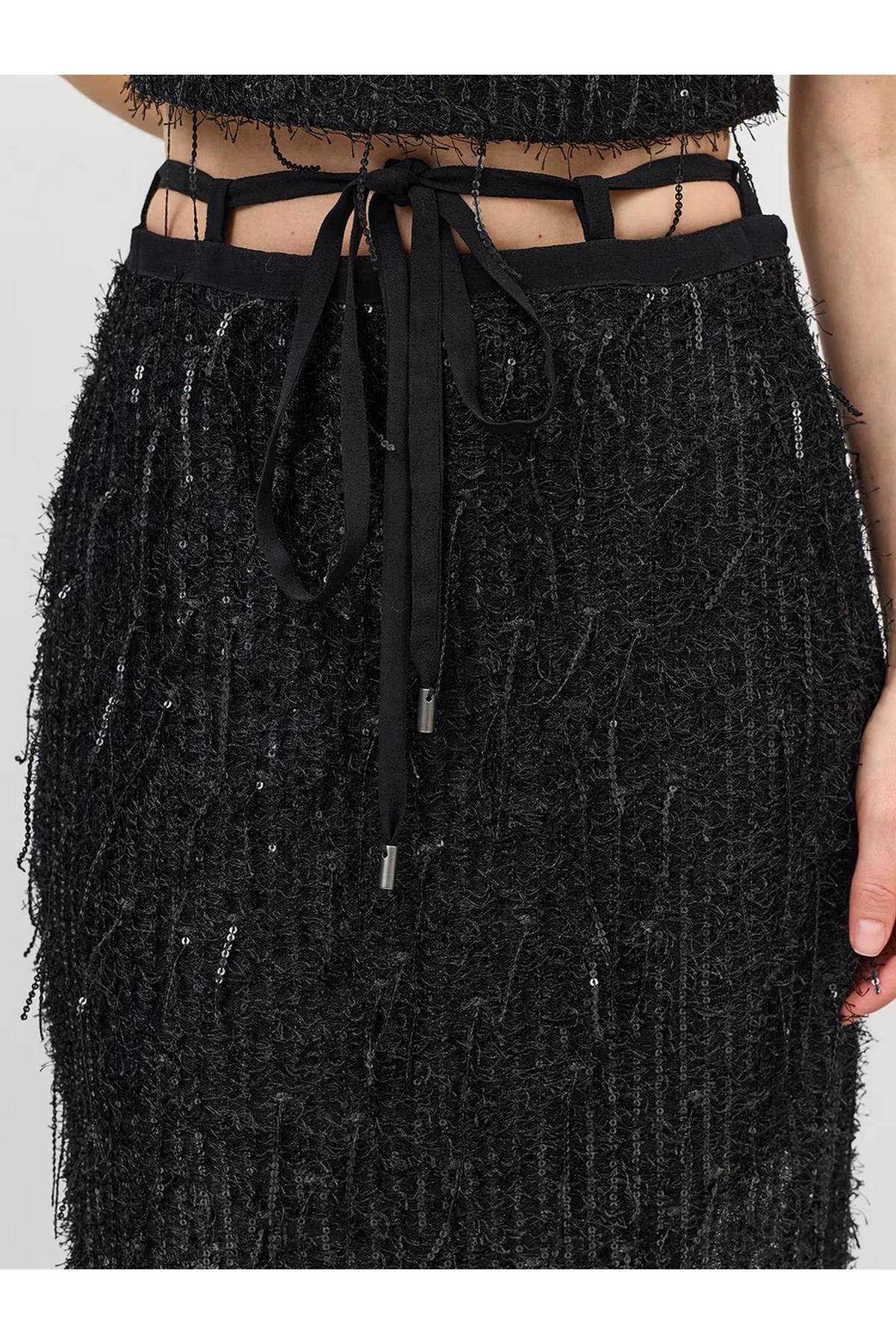 Лимитированная серия юбка миди с пайетками и бахромой и ремень, 40