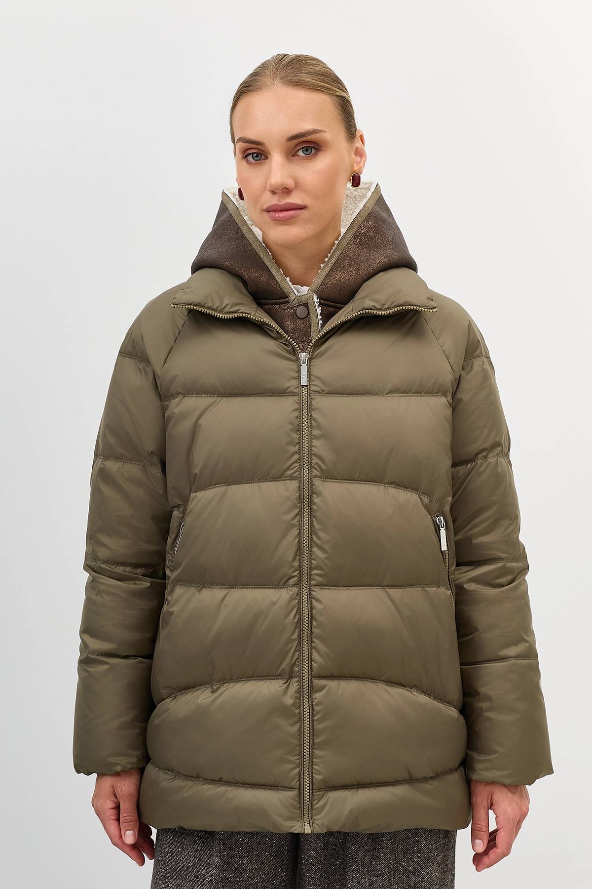 Лимитированная серия куртка хаки с палантином, 46