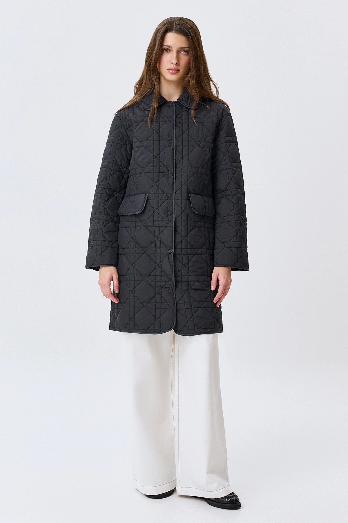 Укороченное стеганое пальто c фактурной стежкой, 52