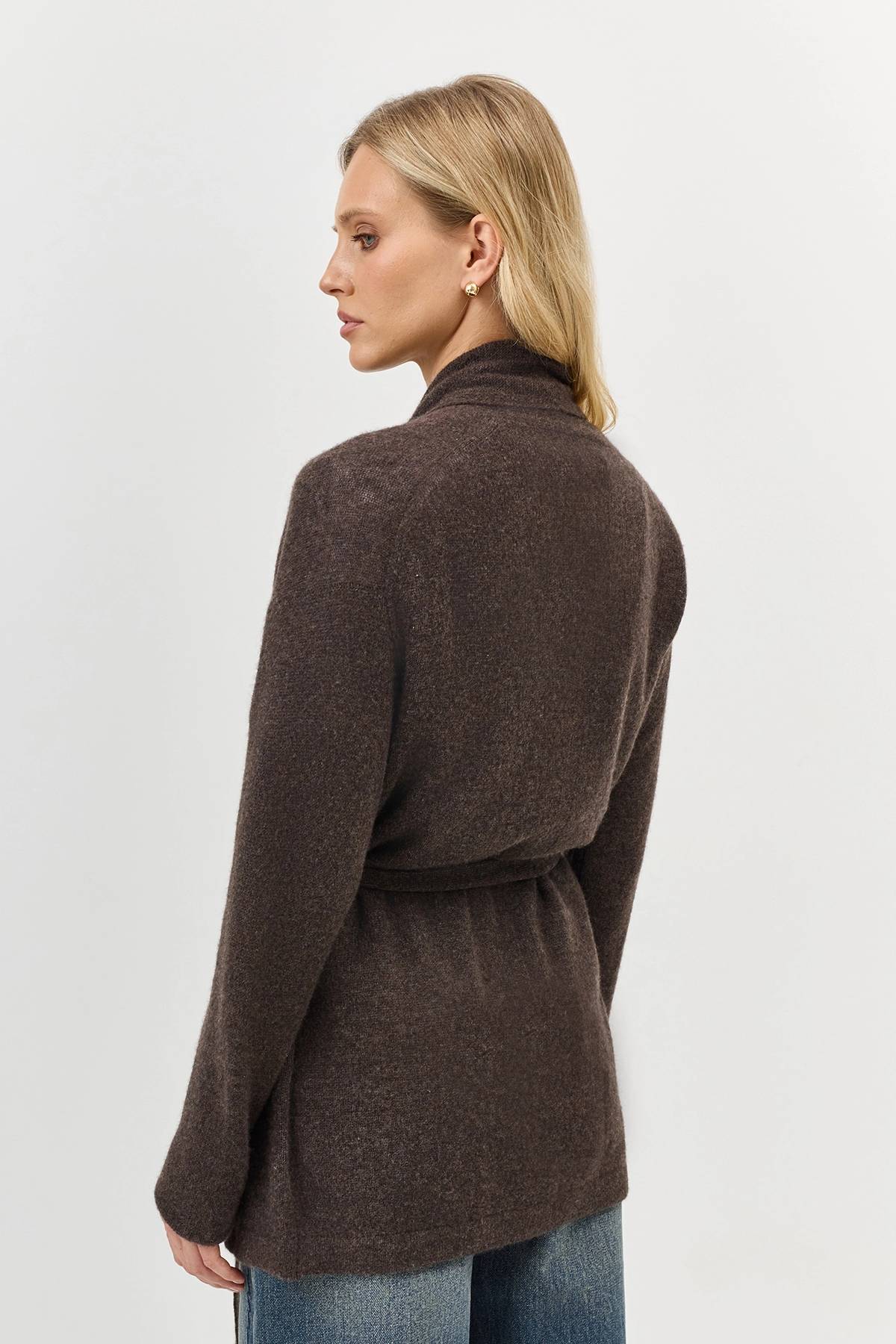 Коричневый вязаный кардиган из 100% кашемира, 42