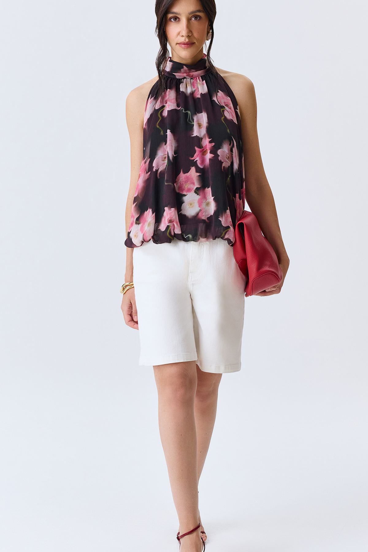 Топ с ярким флоральным принтом, 48