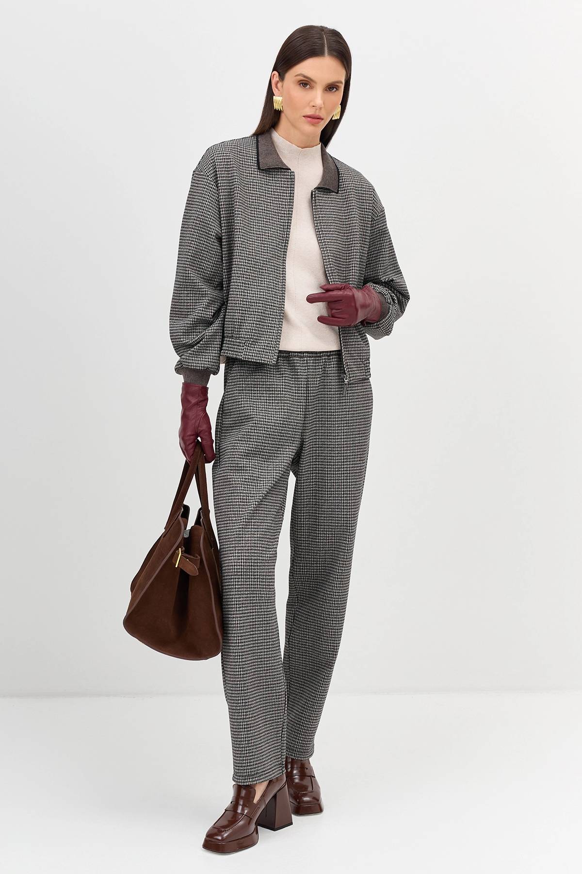 Лимитрированная серия бомбер в мелкую клетку и палантин, 36