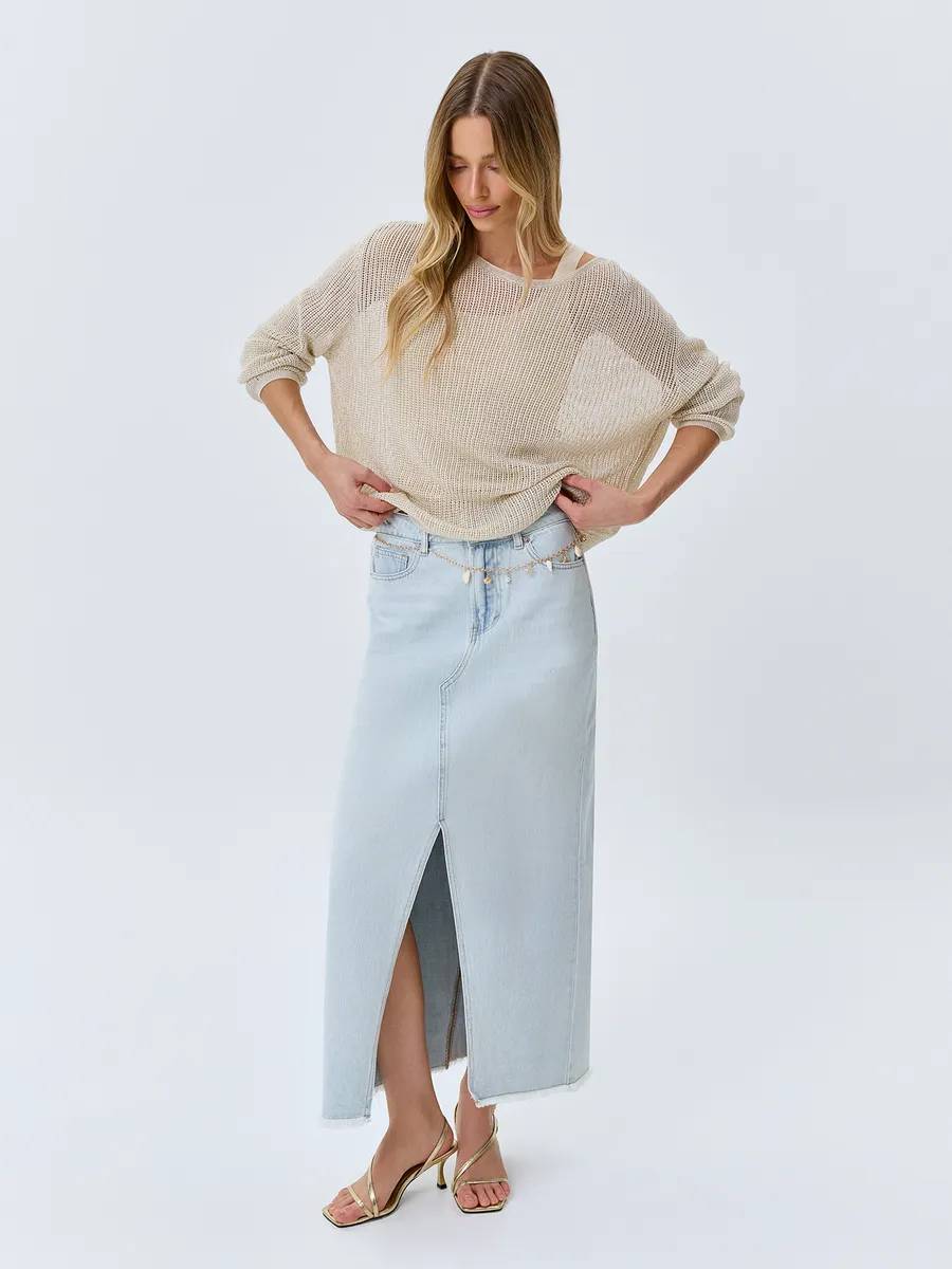 Юбка джинсовая с поясом летняя, 52