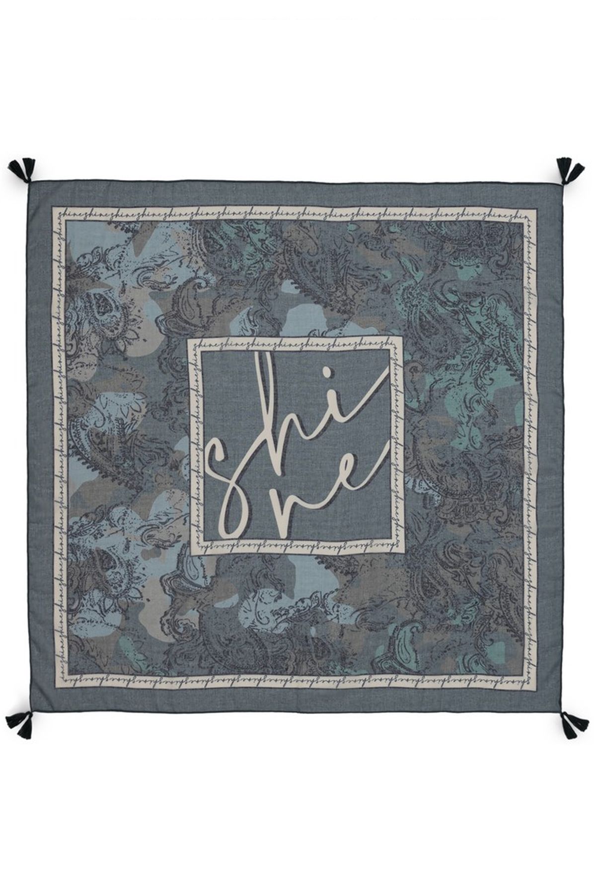Платок с надписью и принтом пейсли, 115х115
