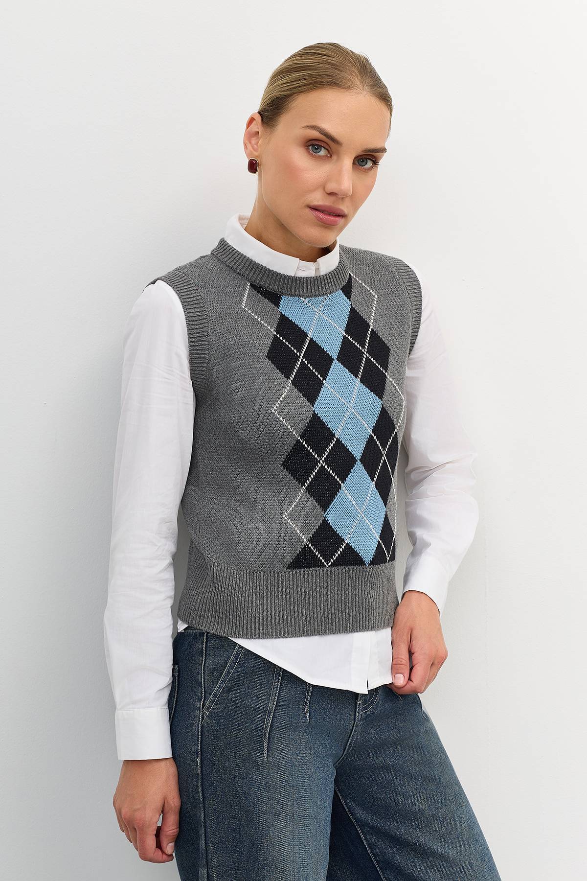 Лимитированная серия жилет с узором аргайл и ремень, 42