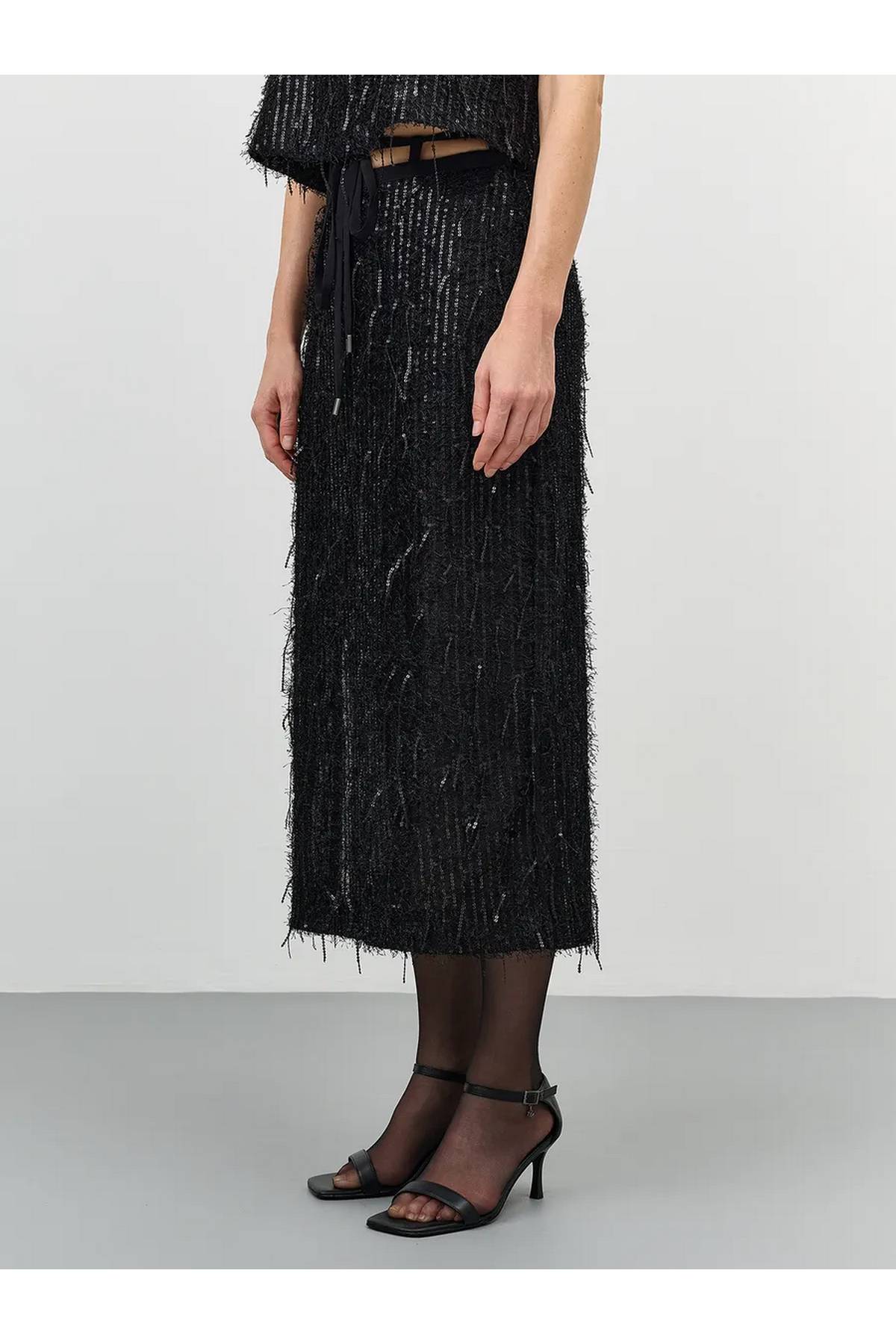 Лимитированная серия юбка миди с пайетками и бахромой и ремень, 40