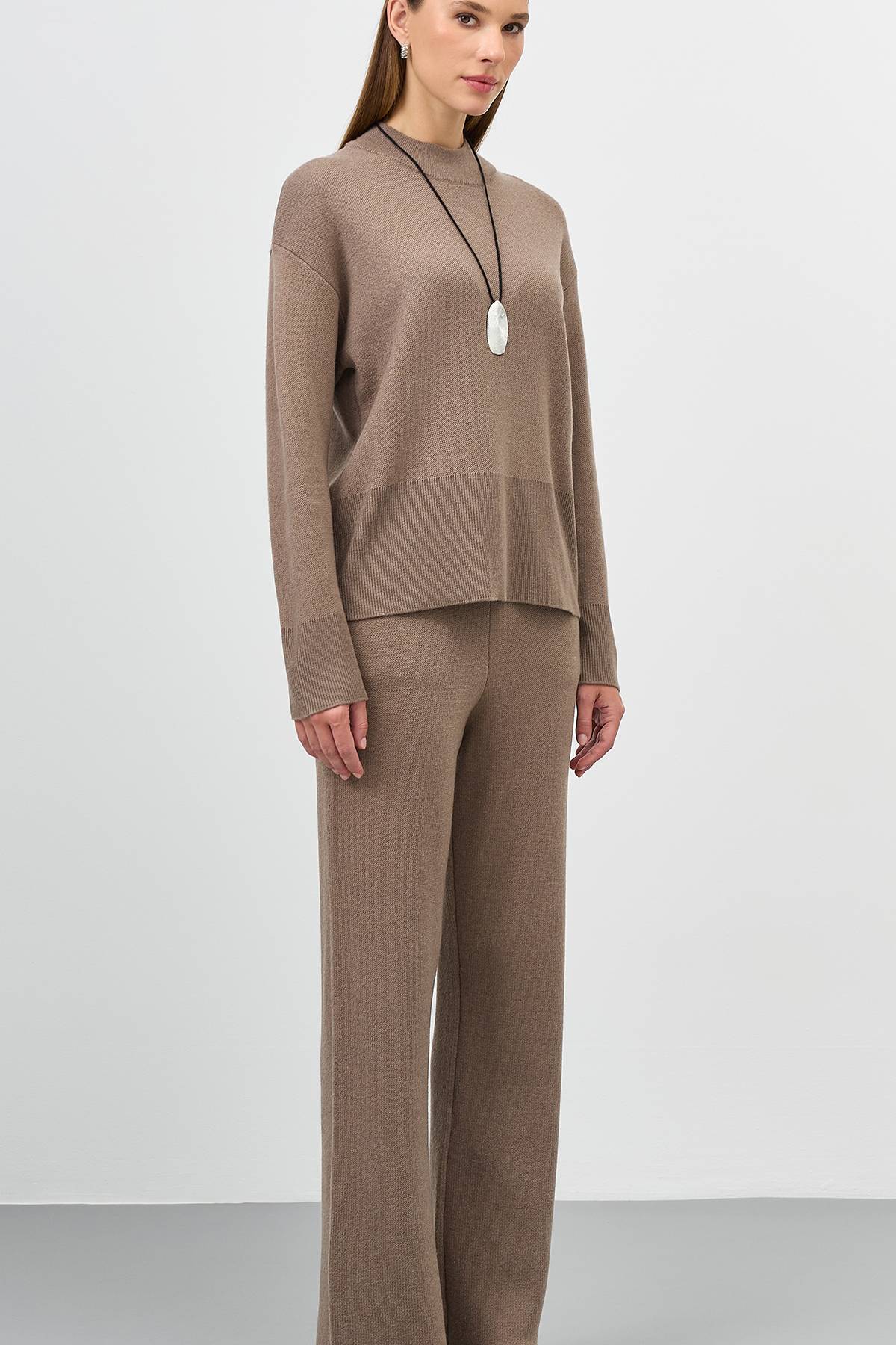 Коричневые вязаные брюки с шерстью, 44