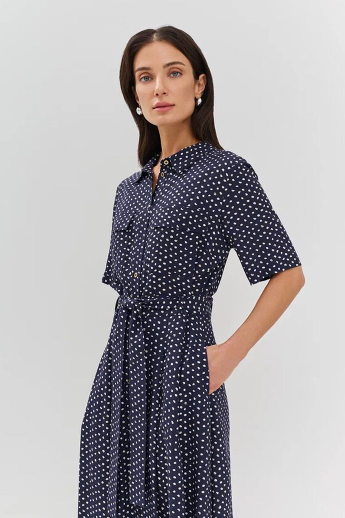 Платье-рубашка в горошек, 44р