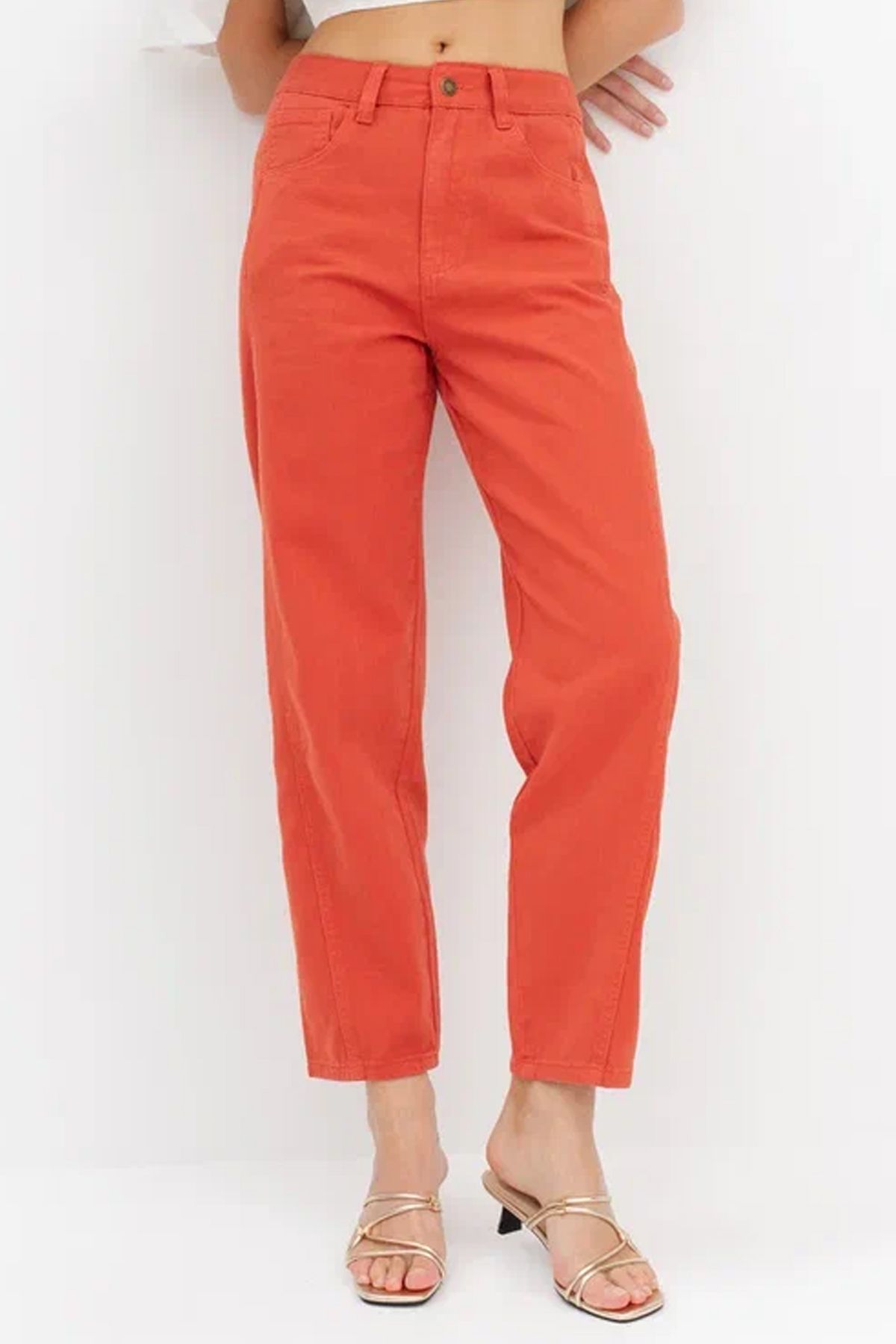 Терракотовые джинсы прямого силуэта, 42р