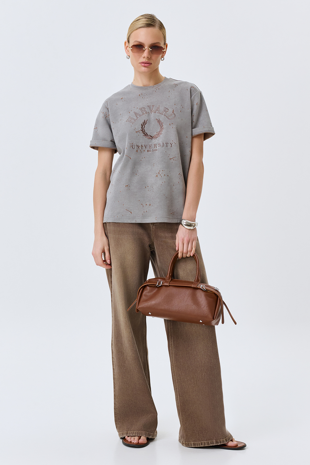 Широкие джинсы кофейного цвета, 52