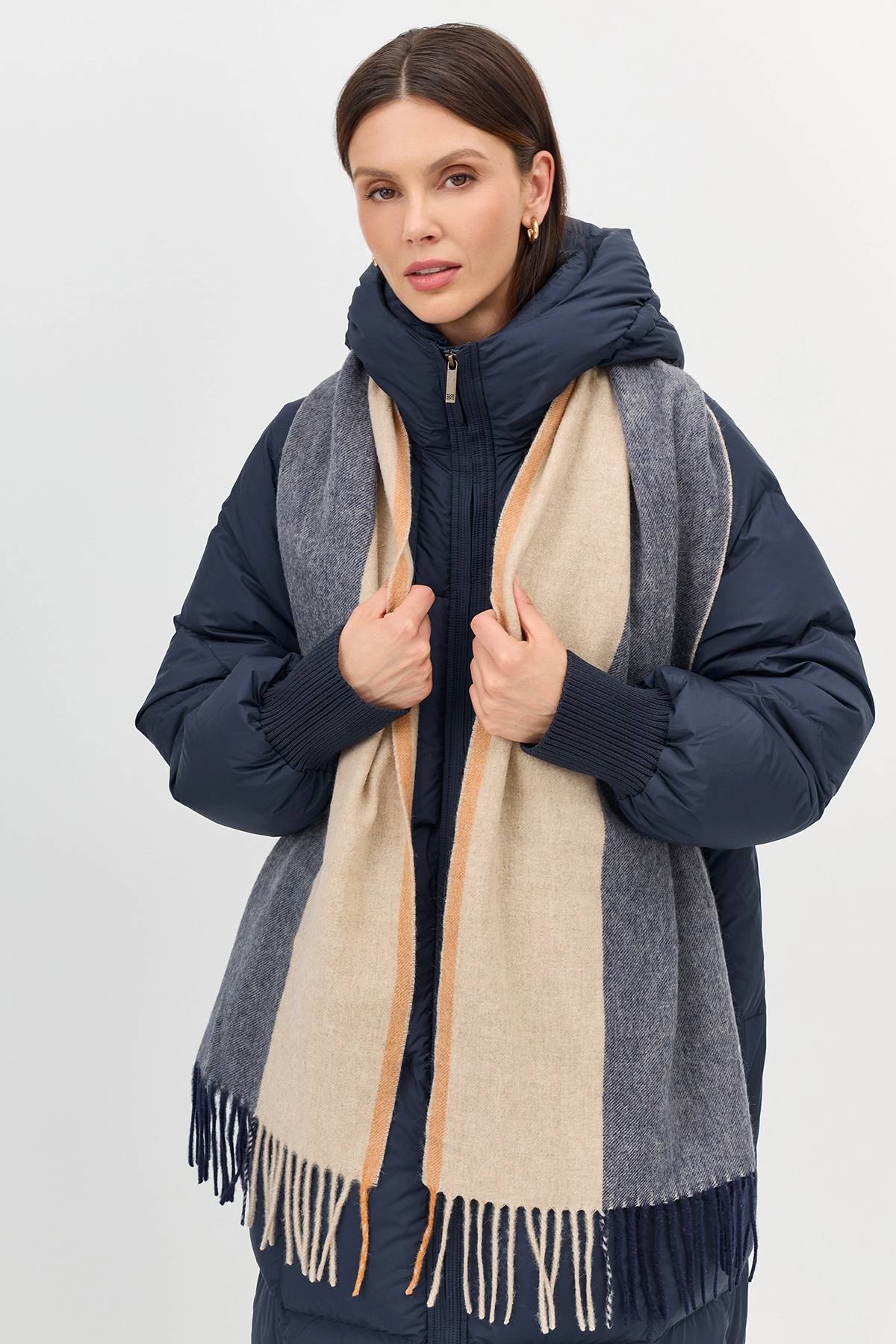 Шарф в клетку из 100% шерсти с бахромой, One