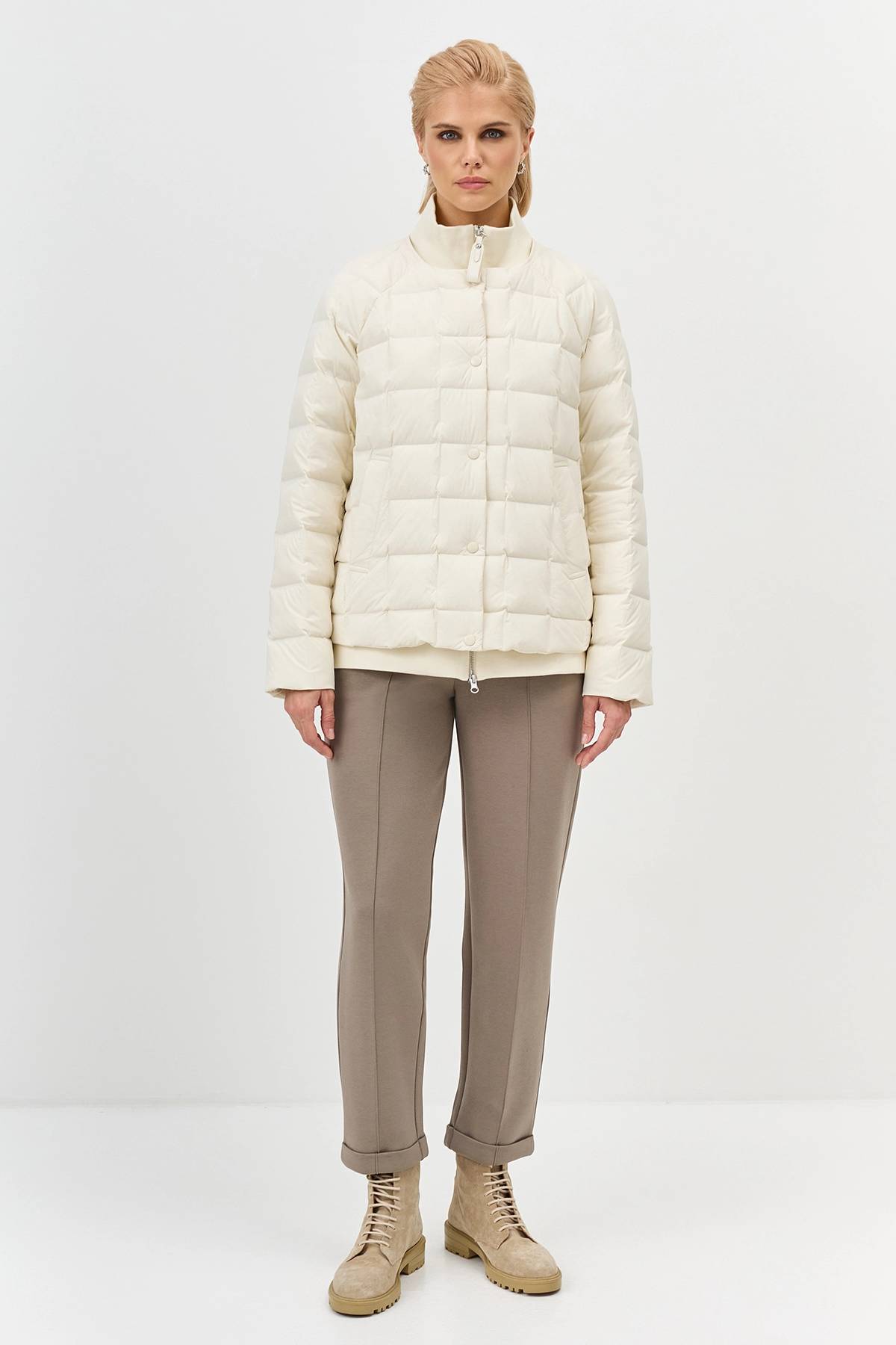 Лимитированная серия Oversize куртка в молочном цвете с  палантином, 34