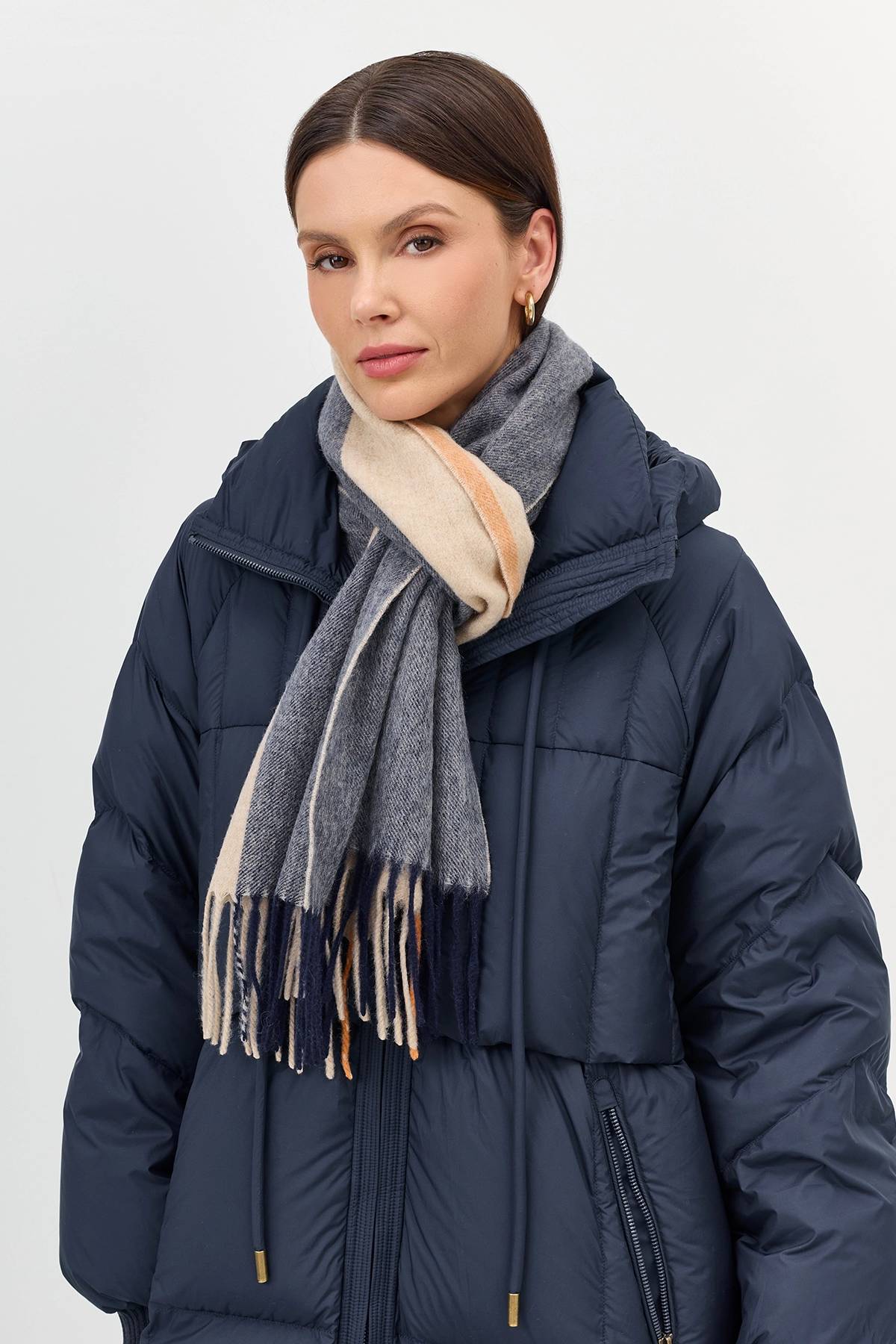 Шарф в клетку из 100% шерсти с бахромой, One