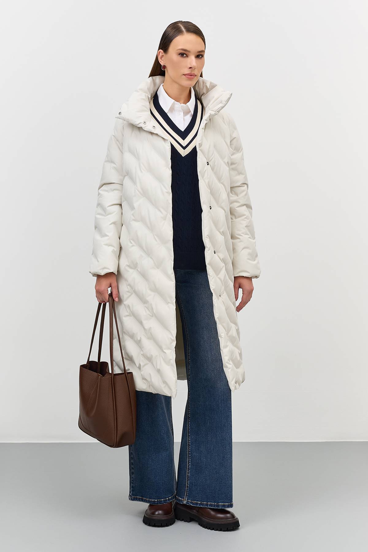 Лимитированная серия теплое пальто с фантазийной стежкой и палантин, 52