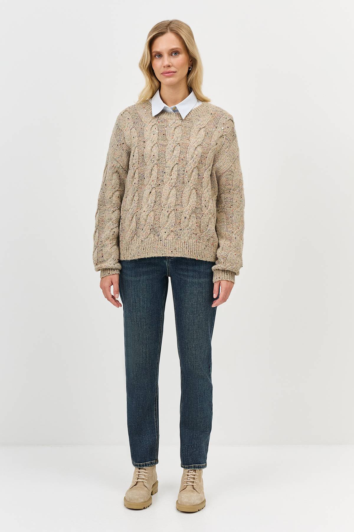 Лимитированная серия меланжевый джемпер с косами и ремень, 34